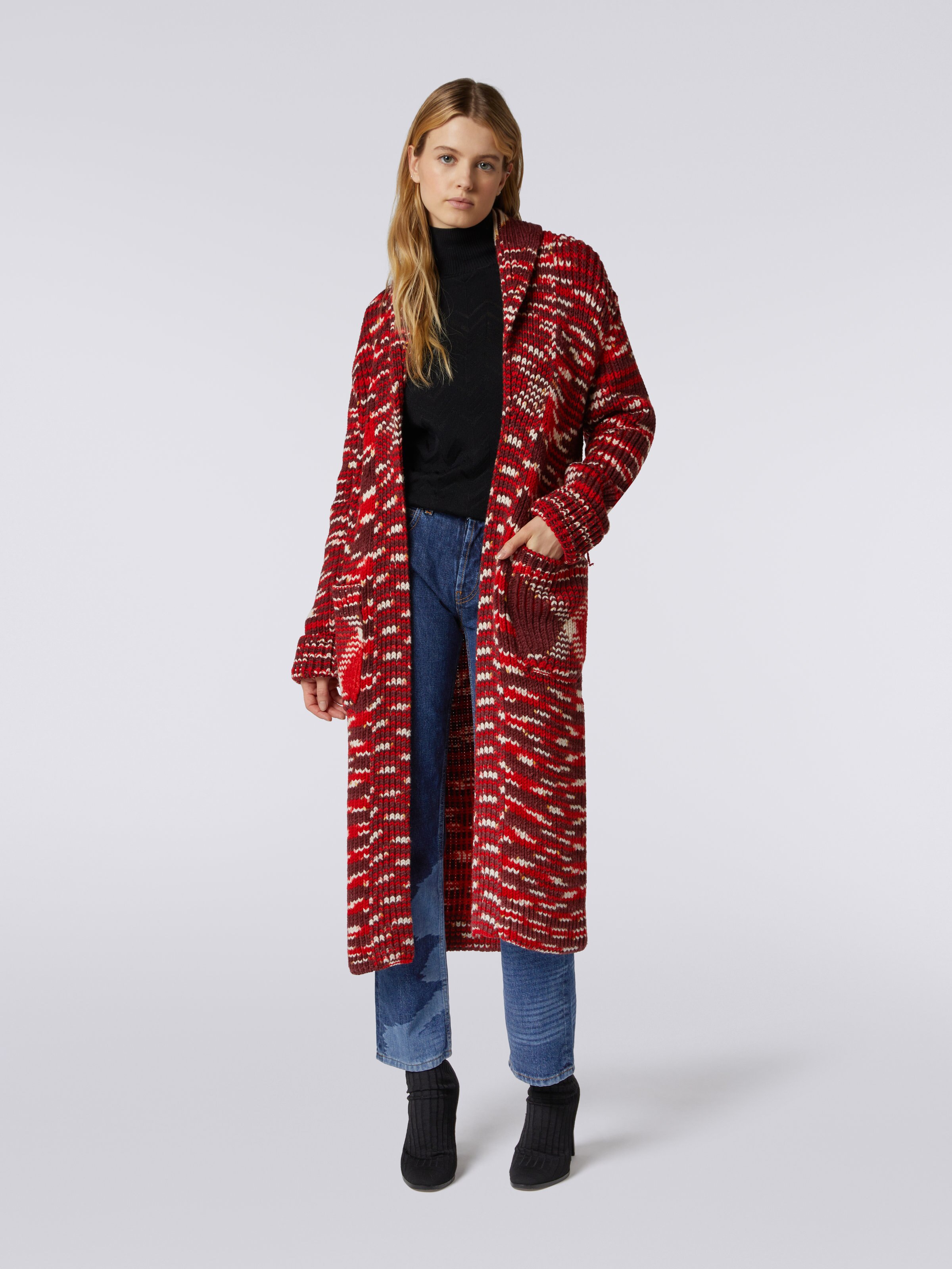 Cardigan lungo in maglia di lana fiammata, Rosso  - 1