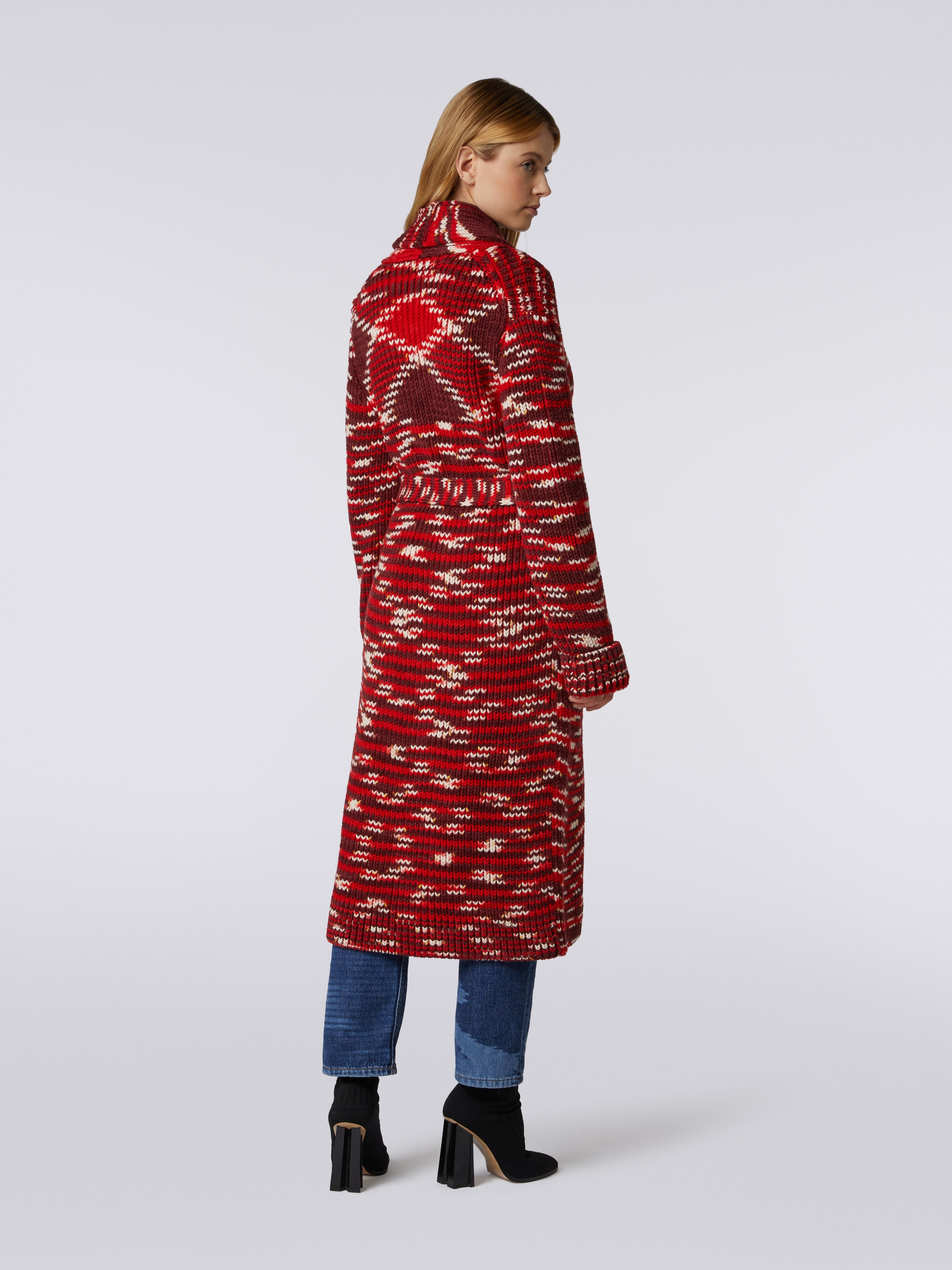 Cardigan lungo in maglia di lana fiammata, Rosso  - 3