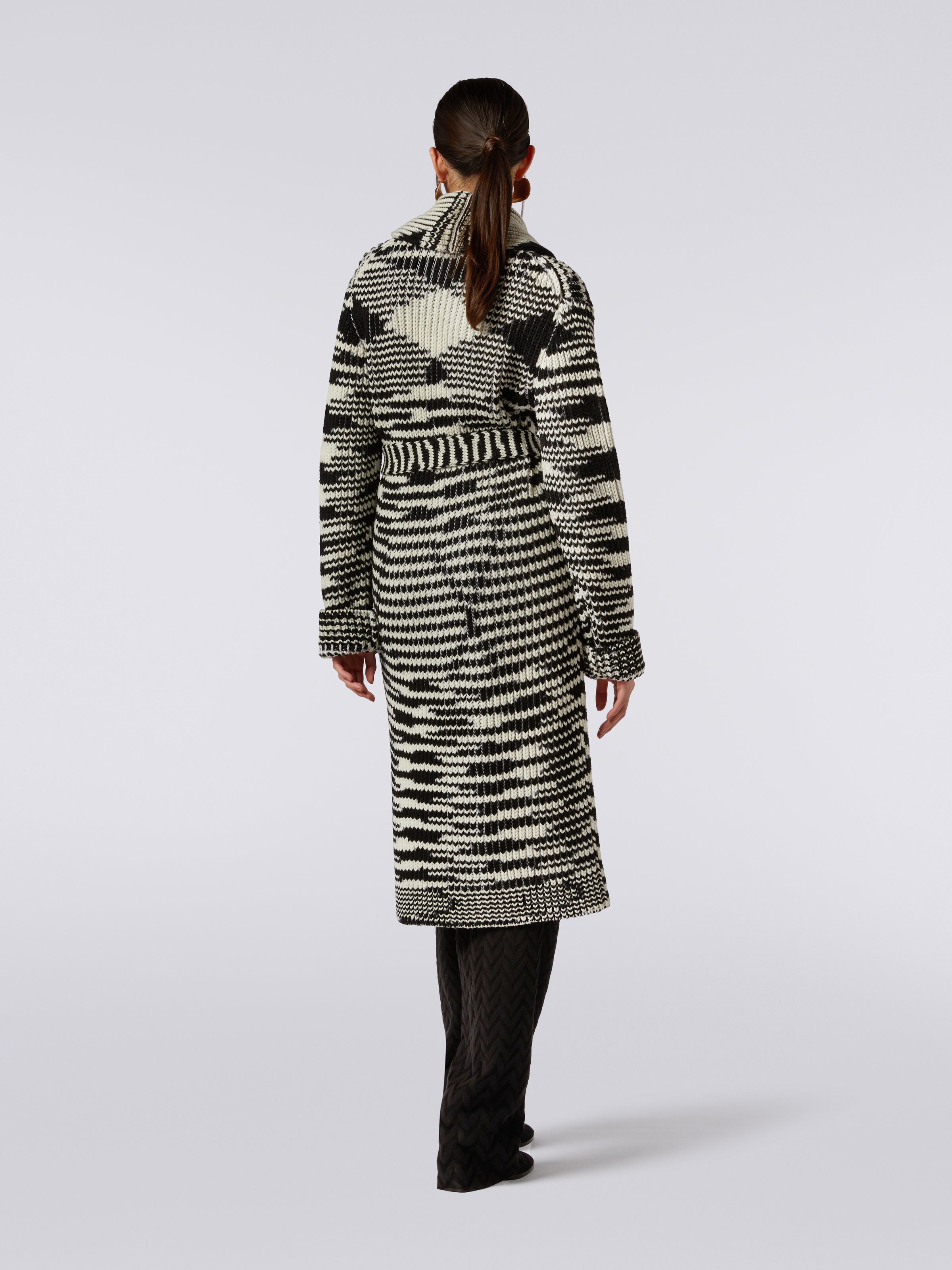 Long slub wool knit cardigan, Black & White - 3