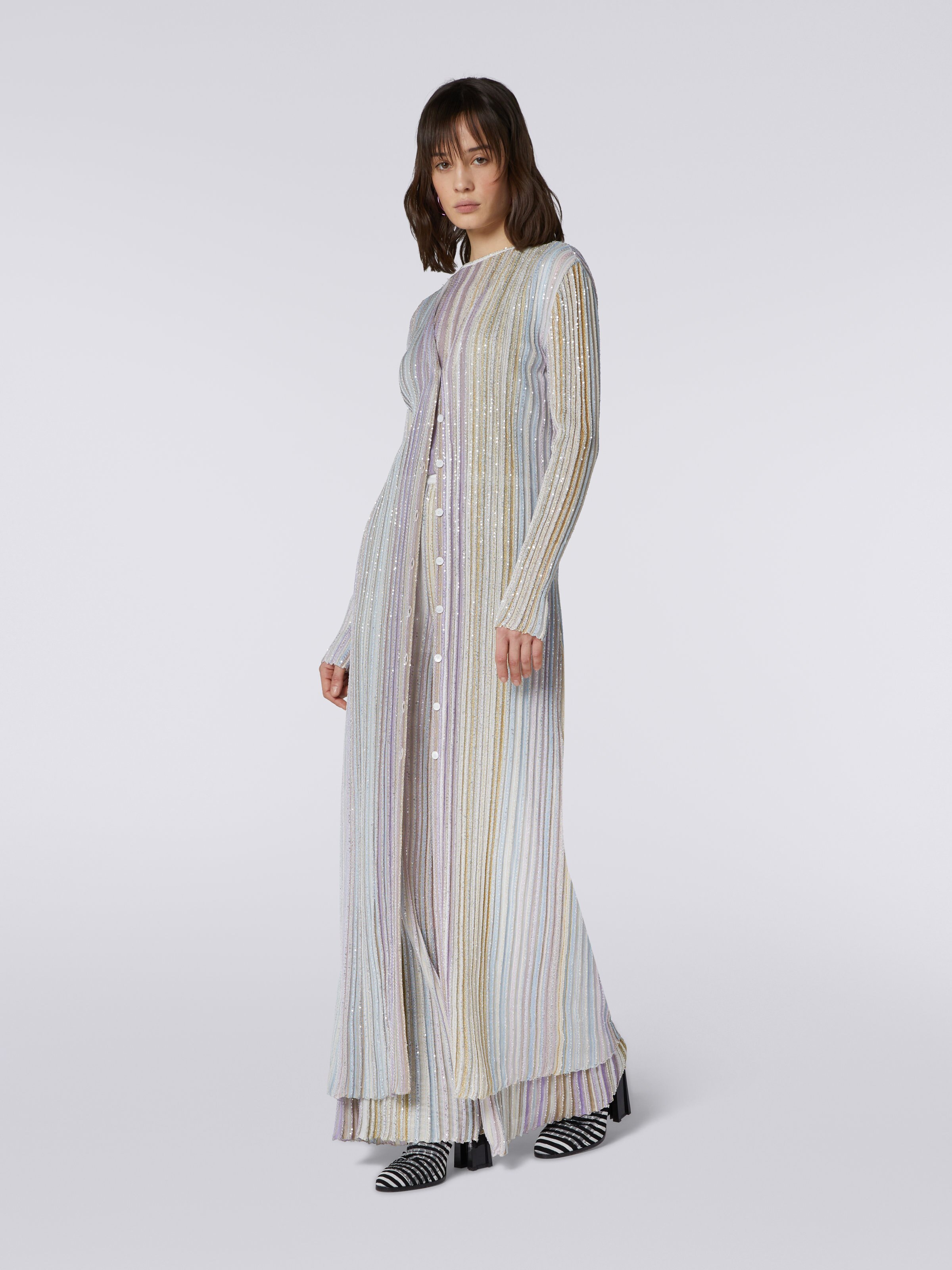 Vertical striped viscose cardigan with sequins, Multicoloured  - 2