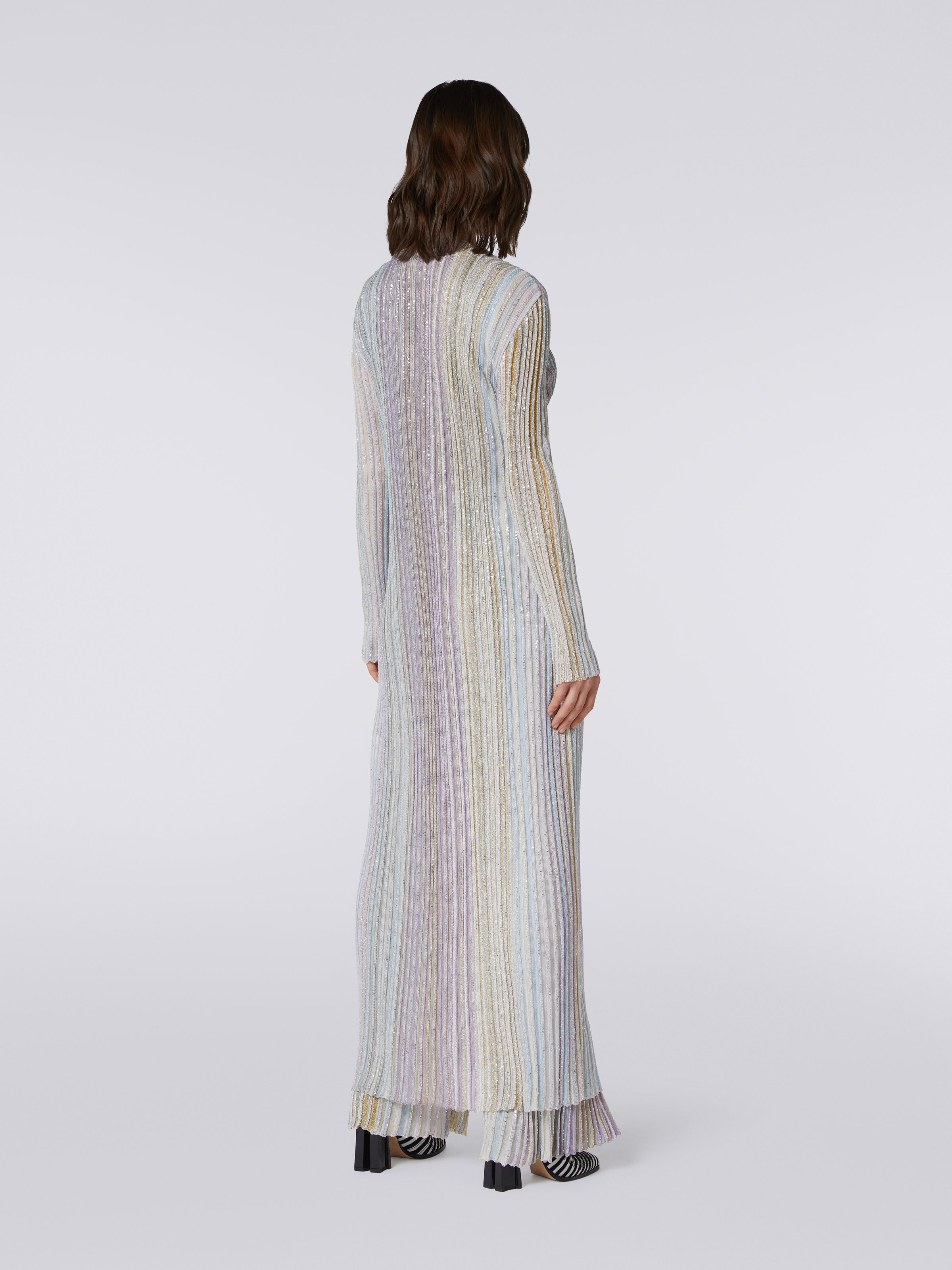 Vertical striped viscose cardigan with sequins, Multicoloured  - 3