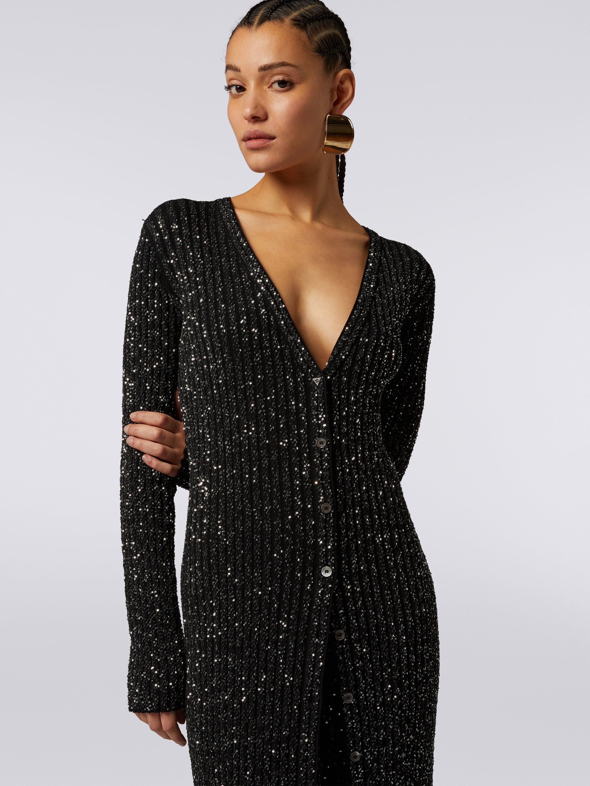 Viscose blend cardigan with sequins , Black    - 4