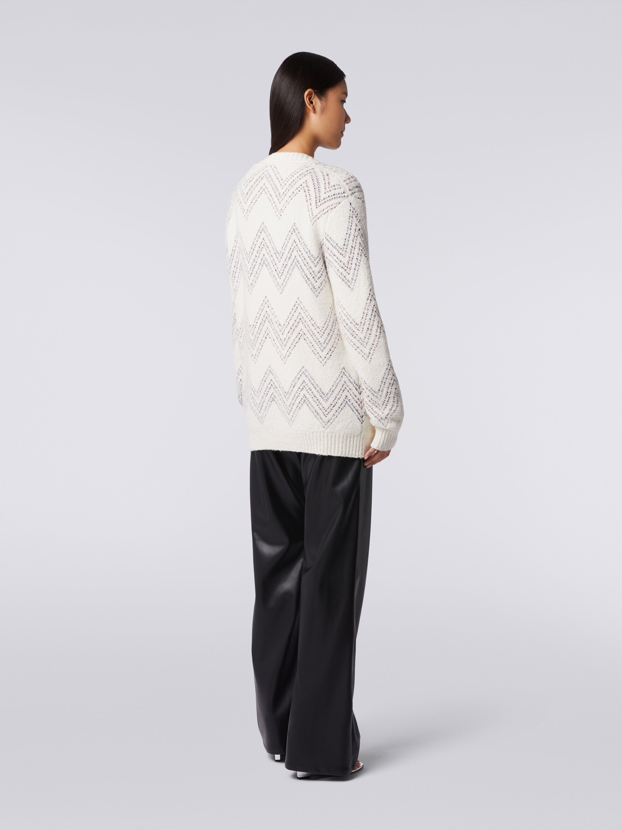 Oversized cardigan in zigzag cotton blend, Beige - 3