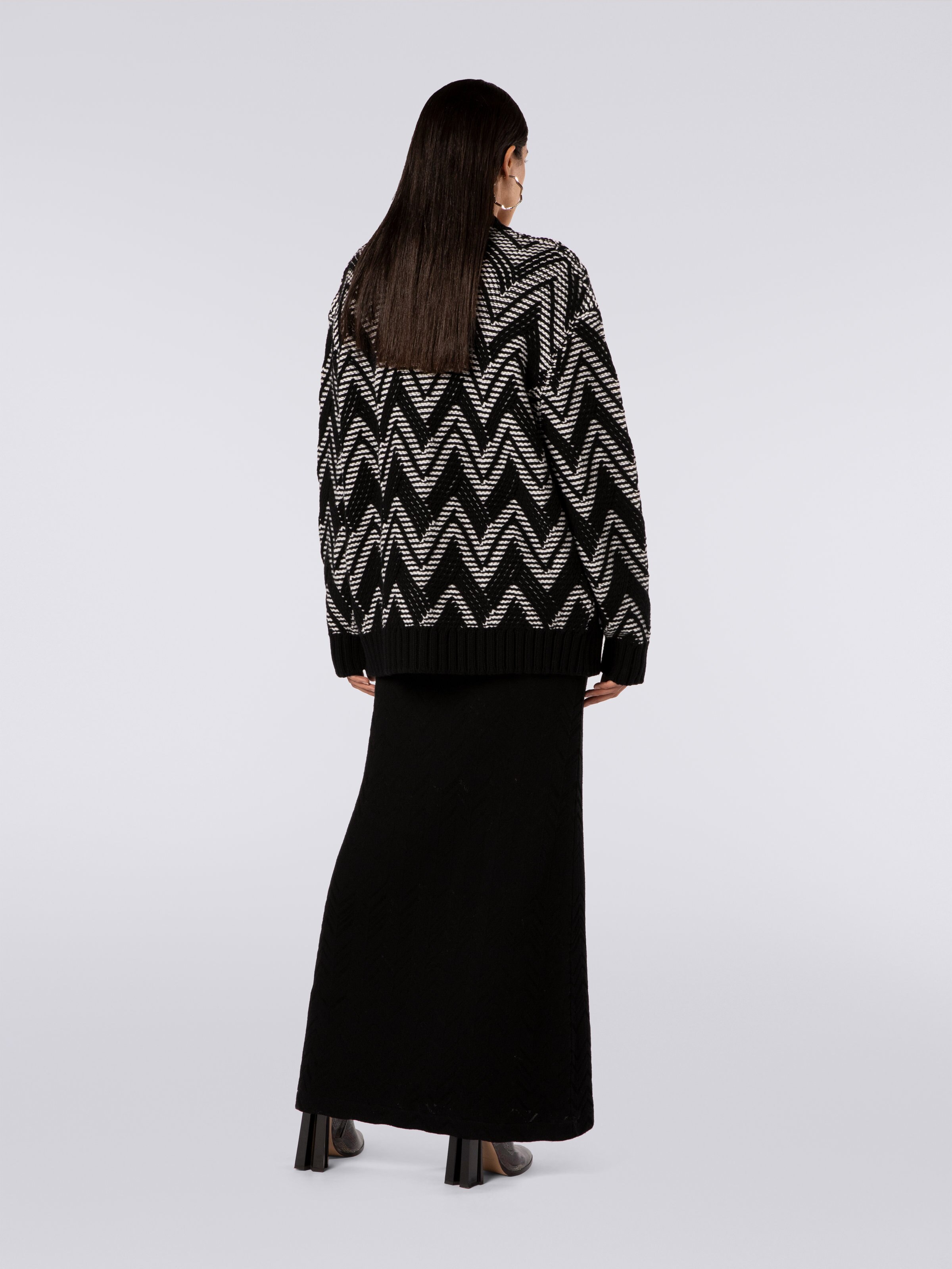 Wool cardigan with two-tone zigzag, Black & White - 3