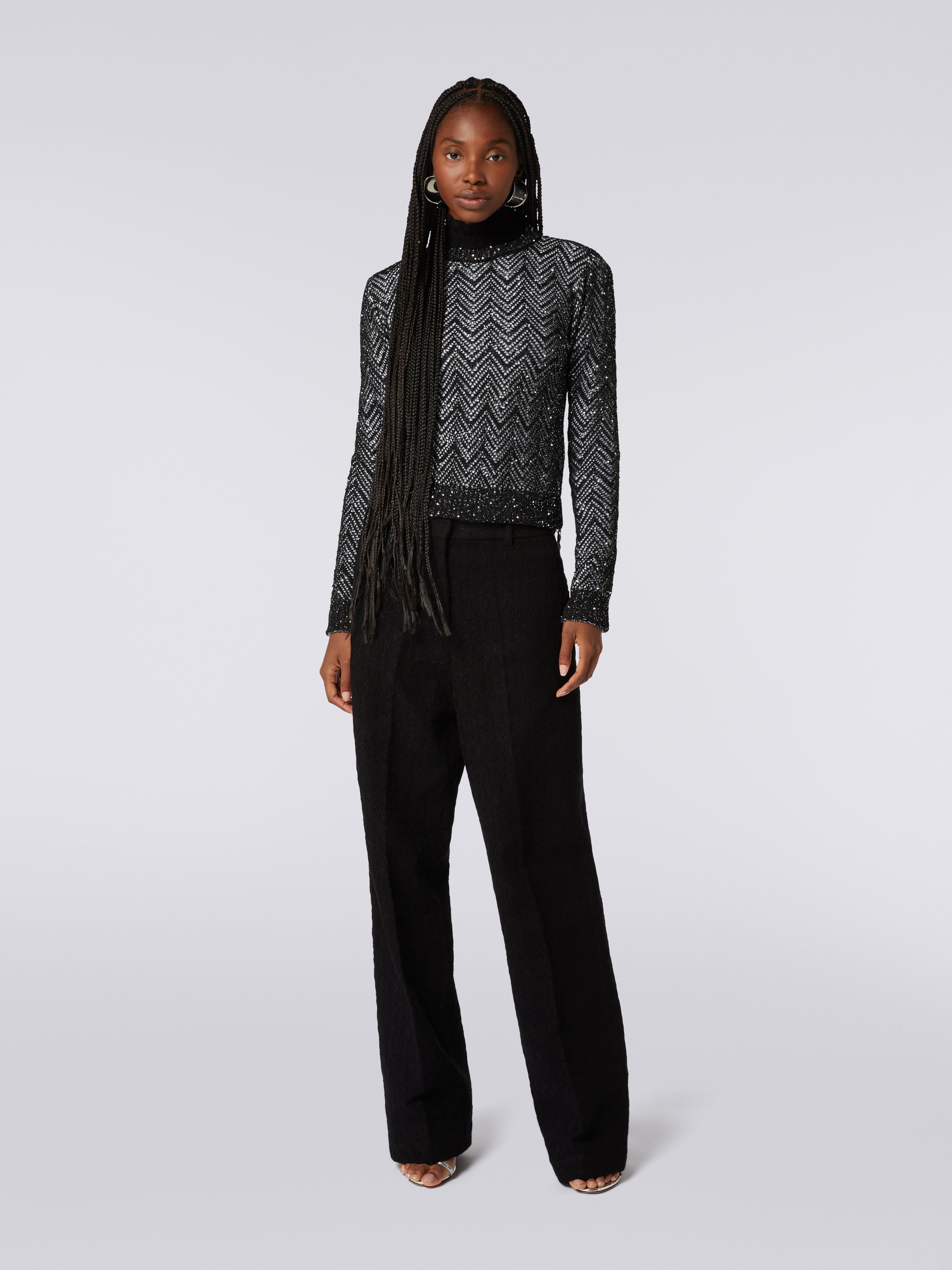 Pullover aus Baumwollmischgewebe mit Chevronmuster und Pailletten, Schwarz    - 1