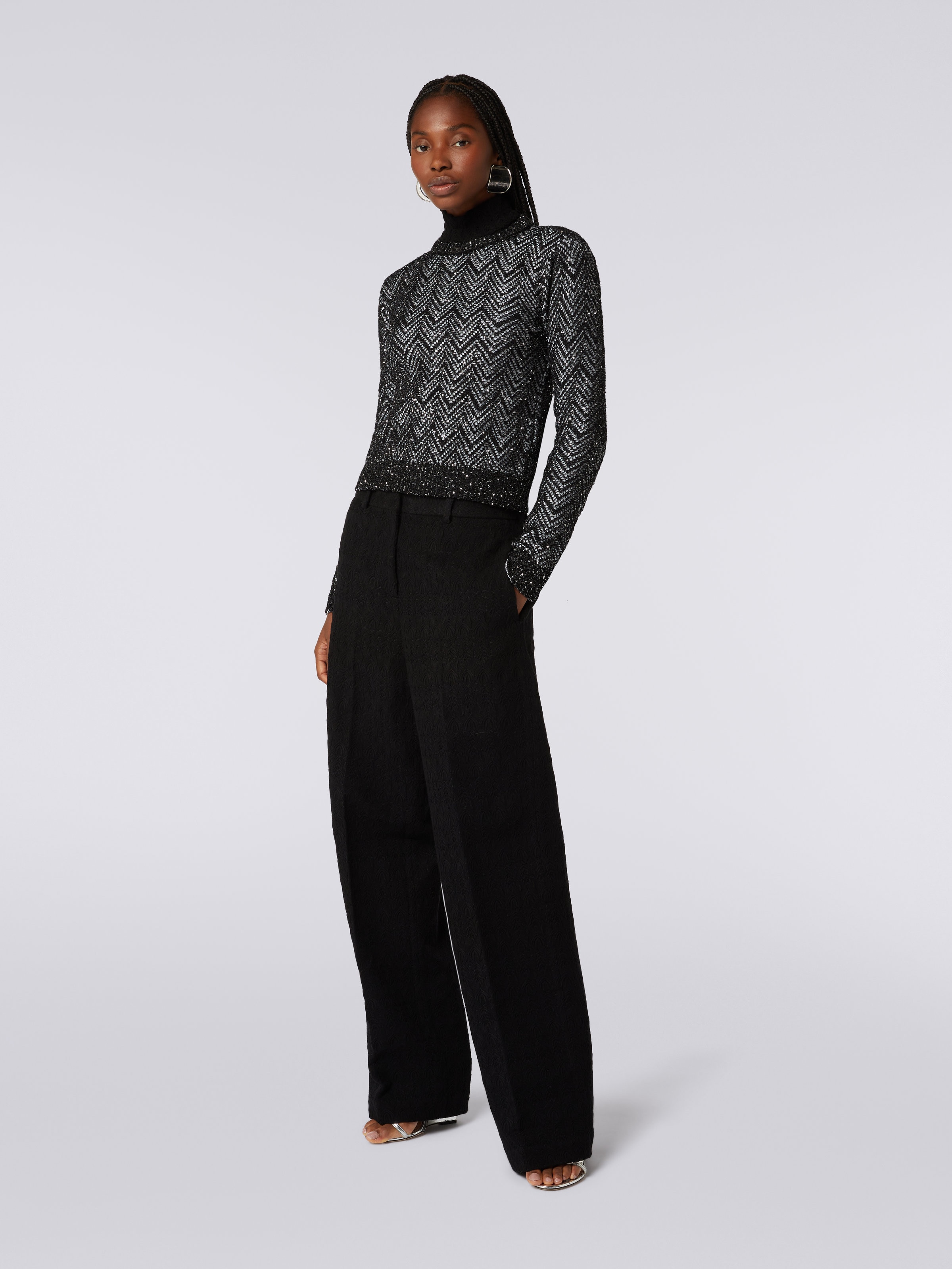 Pullover aus Baumwollmischgewebe mit Chevronmuster und Pailletten, Schwarz    - 2
