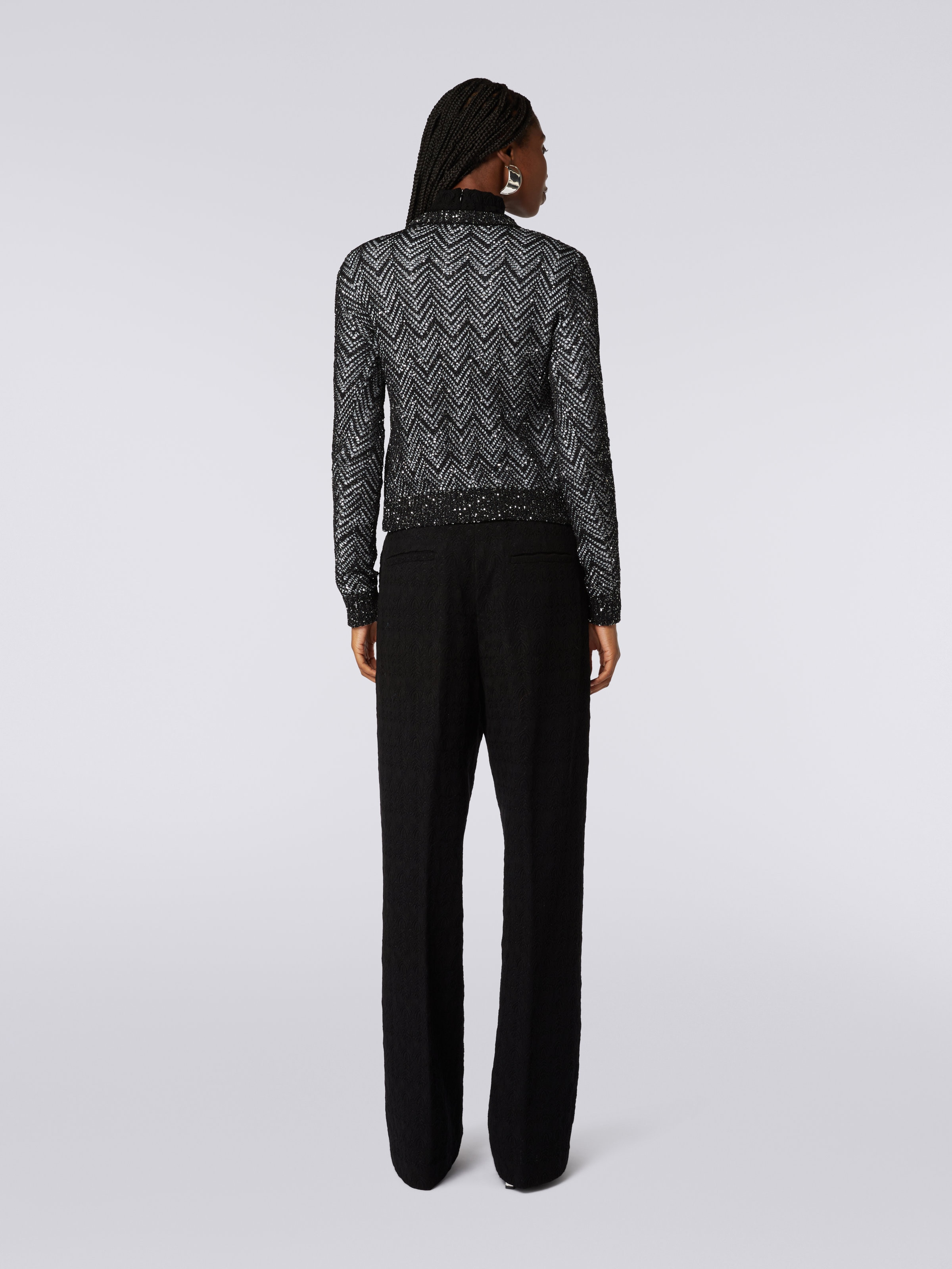 Pullover aus Baumwollmischgewebe mit Chevronmuster und Pailletten, Schwarz    - 3