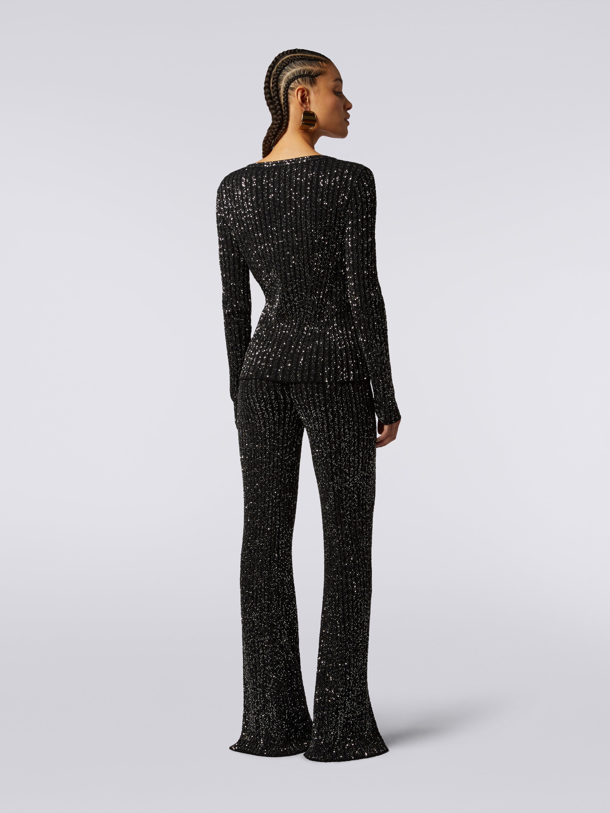 Viscose blend ribbed pullover with sequins, Black    - 3