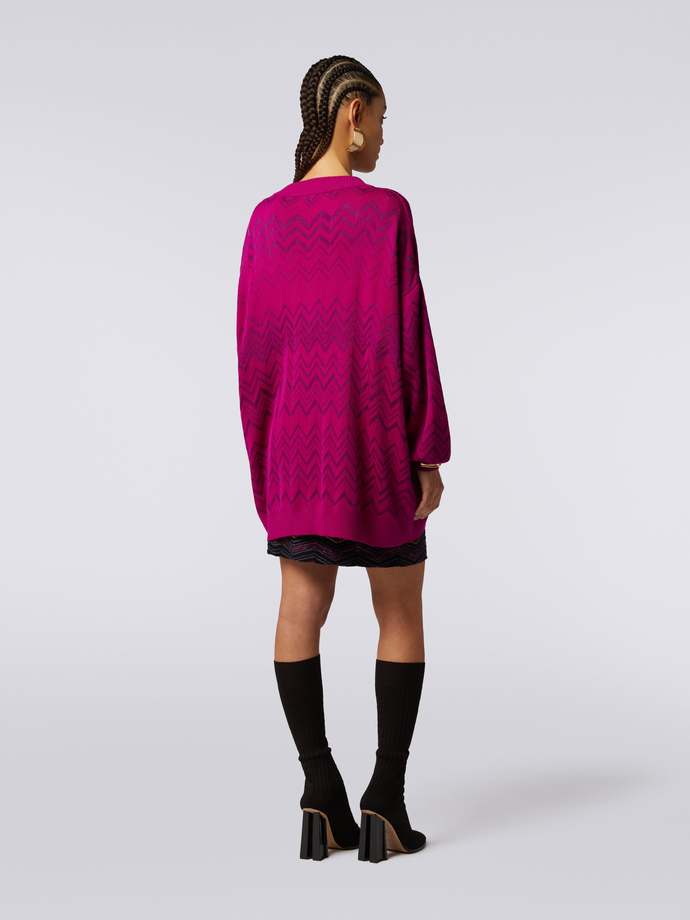 Wool and viscose chevron V-neckline pullover , Purple  - 3
