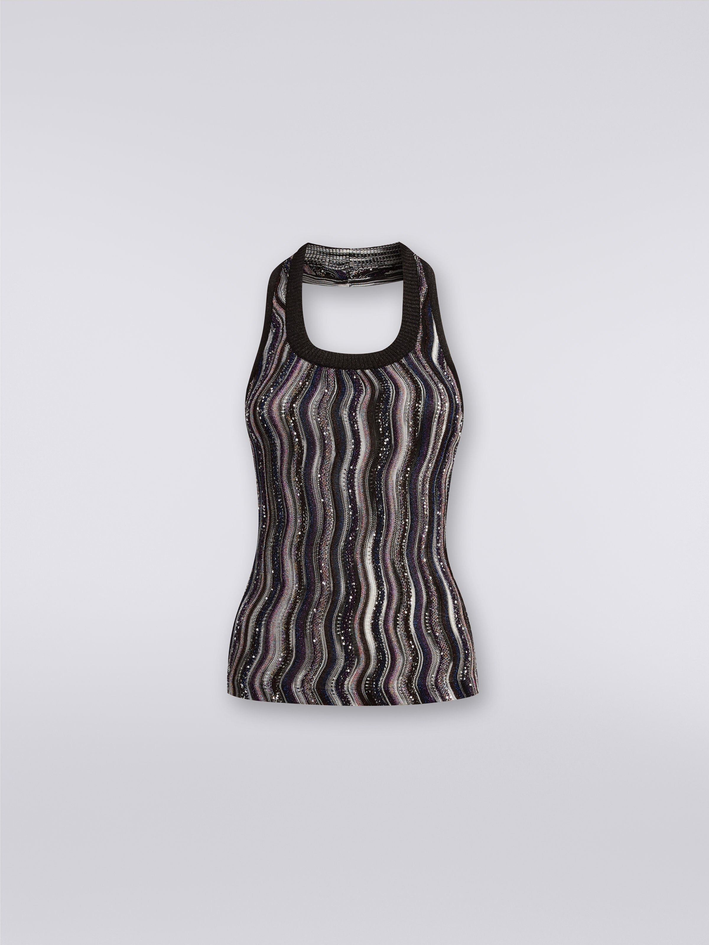 Neckholder-Top aus Viskose-Mischgewebe mit Lurex, Mehrfarbig  - 0