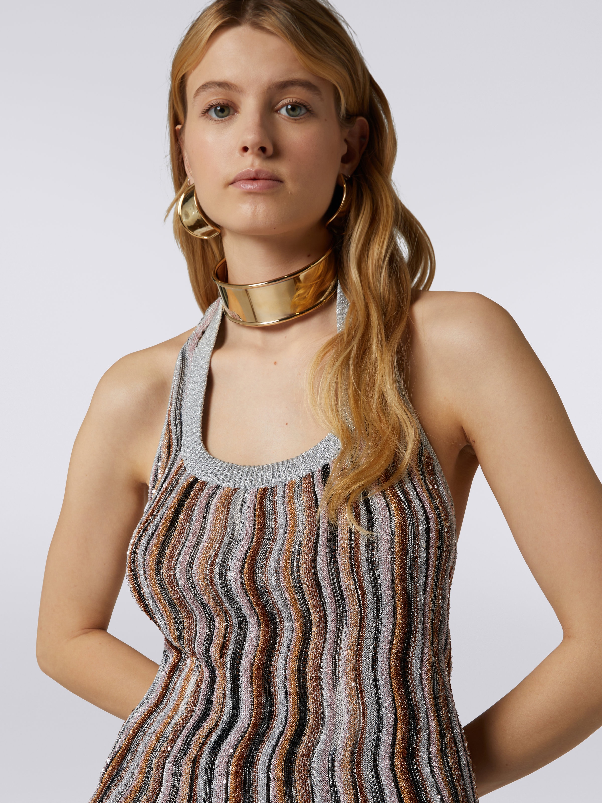 Top with American neckline in viscose blend with lurex, Multicoloured  - 4