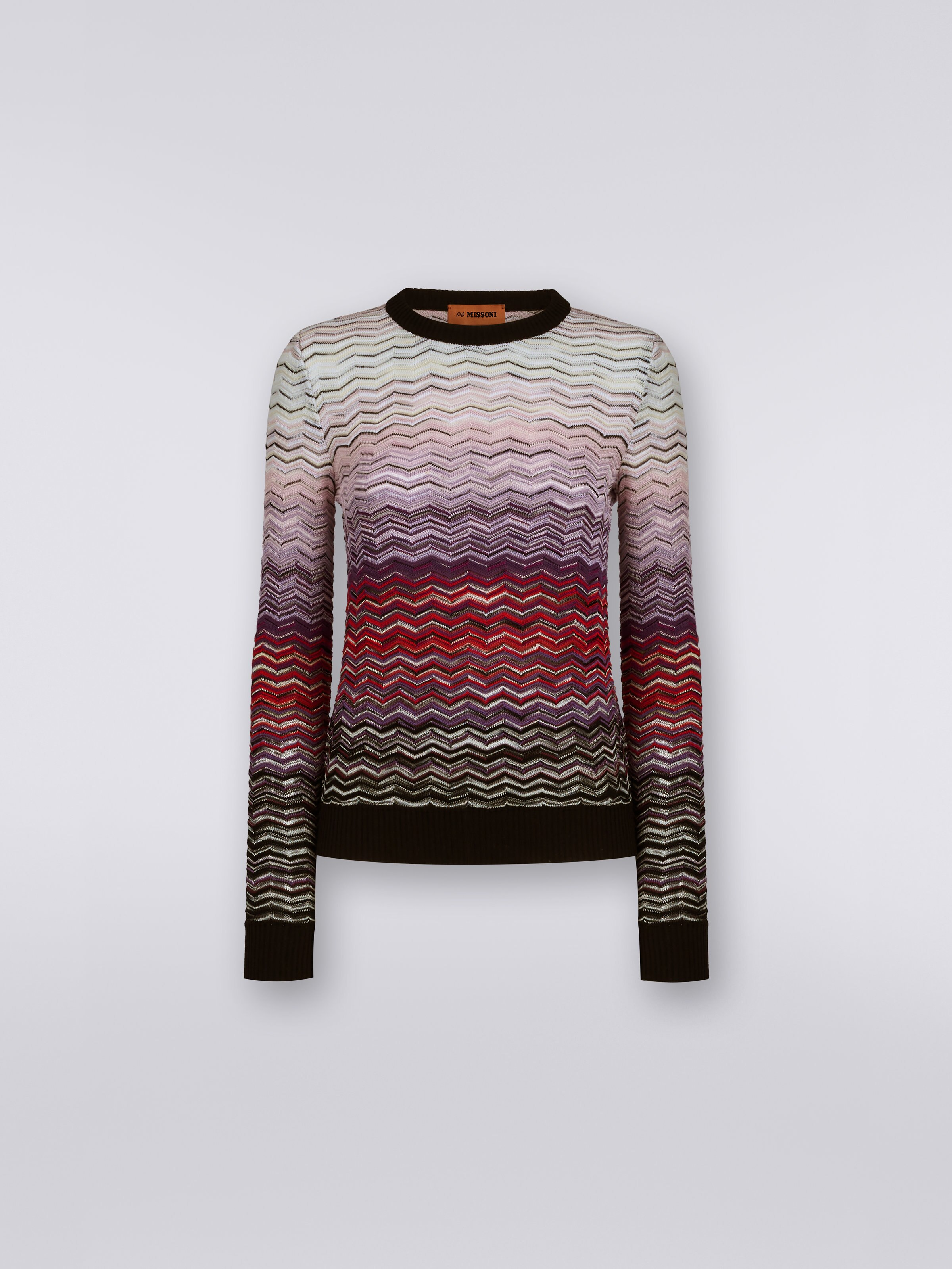 Pullover girocollo in cotone e viscosa chevron, Multicolore  - 0