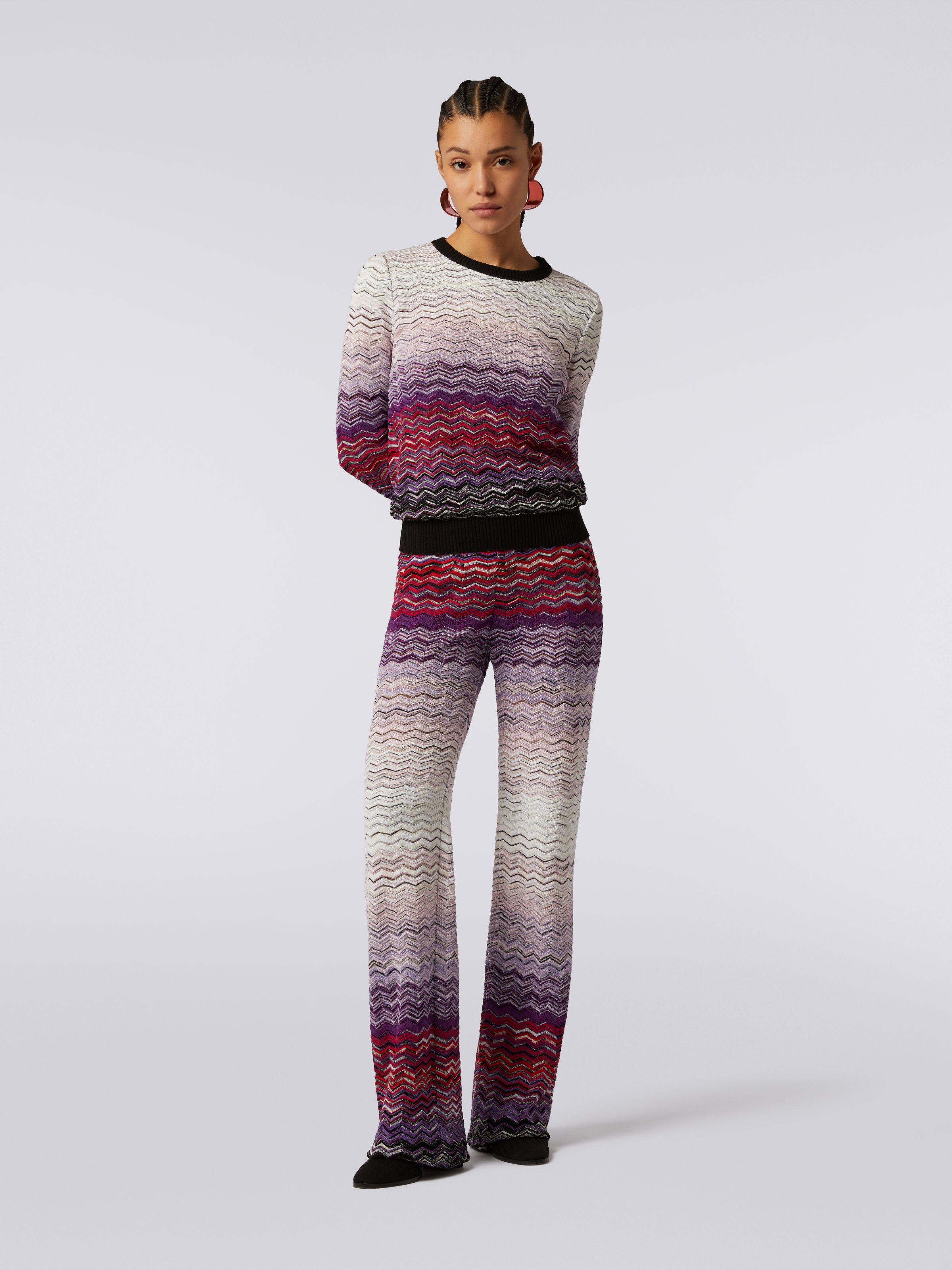 Cotton and viscose chevron crew-neck pullover, Multicoloured  - 1