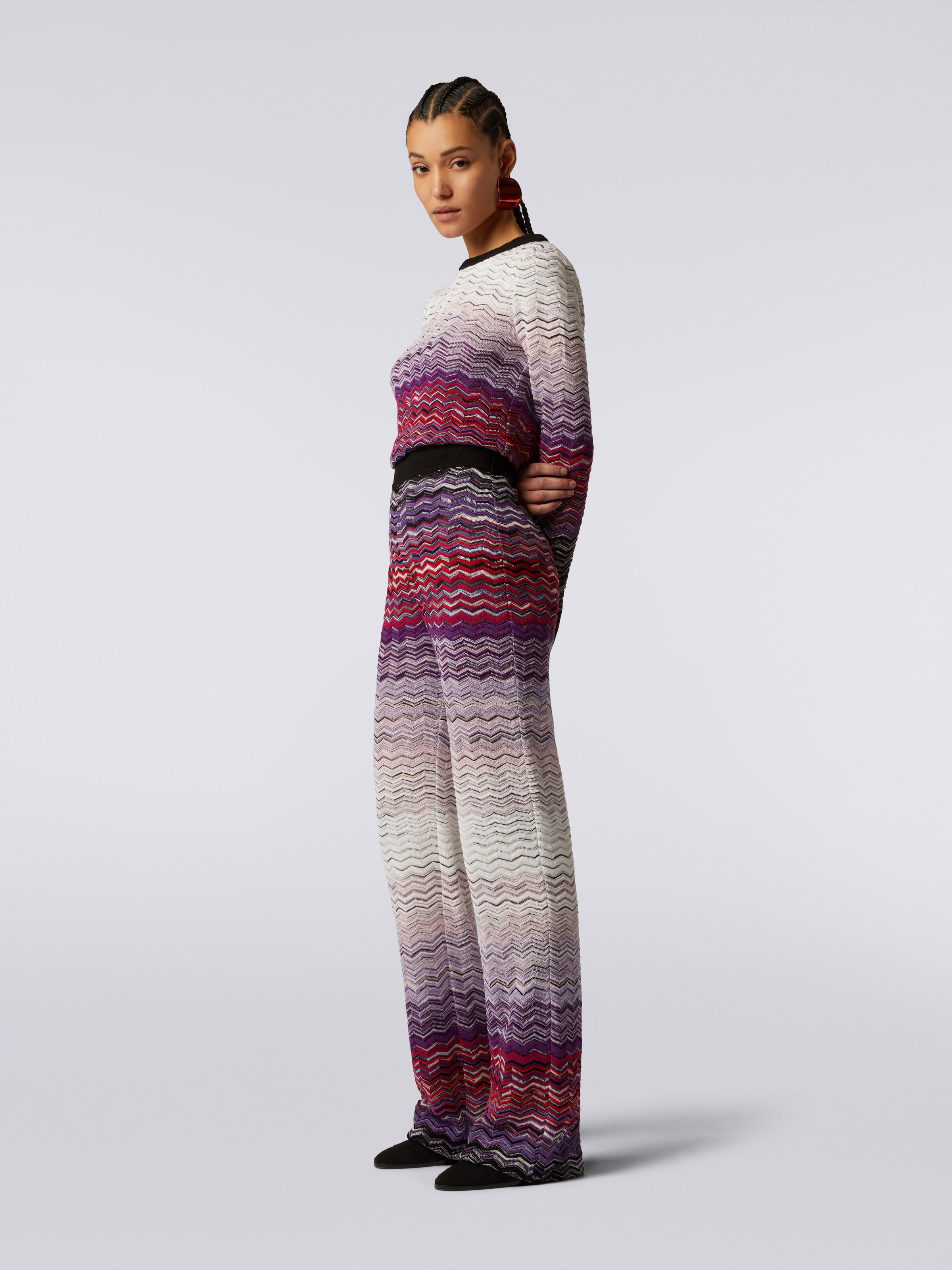 Pullover girocollo in cotone e viscosa chevron, Multicolore  - 2