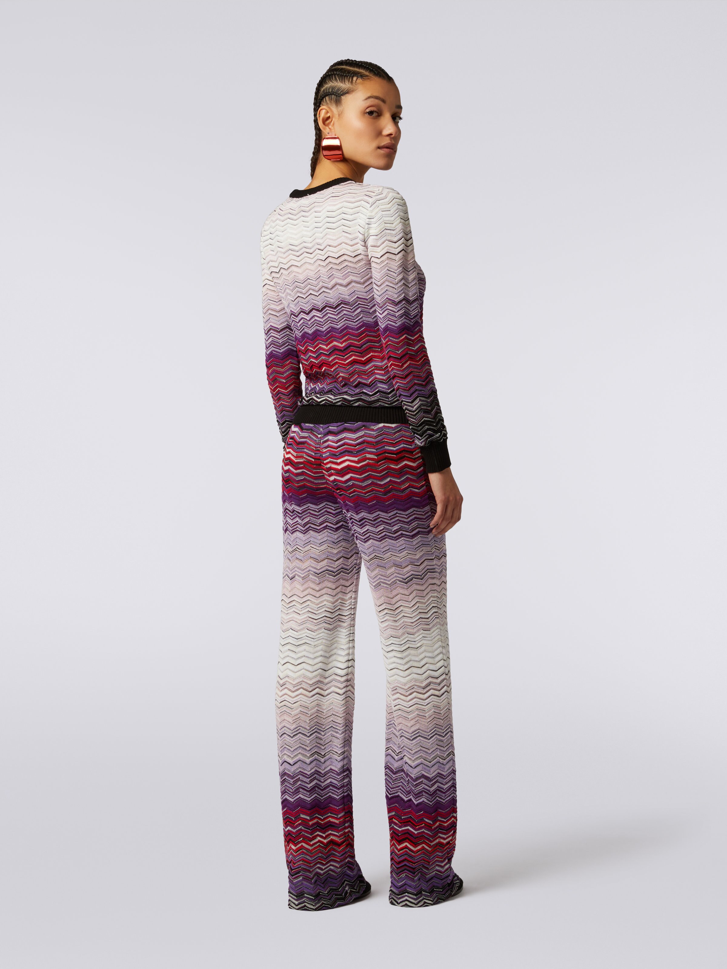 Pullover girocollo in cotone e viscosa chevron, Multicolore  - 3