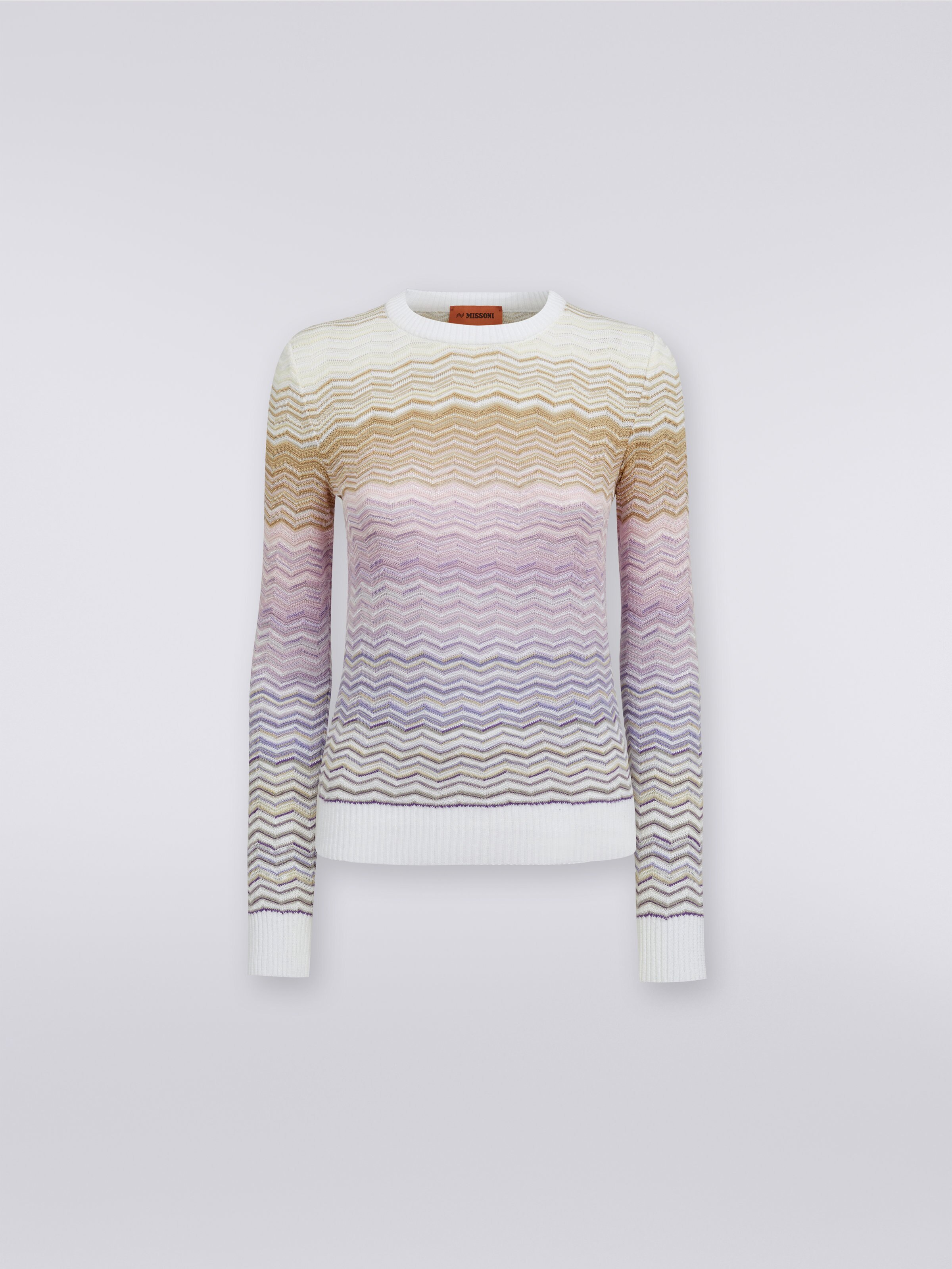 Pullover girocollo in cotone e viscosa chevron, Multicolore  - 0