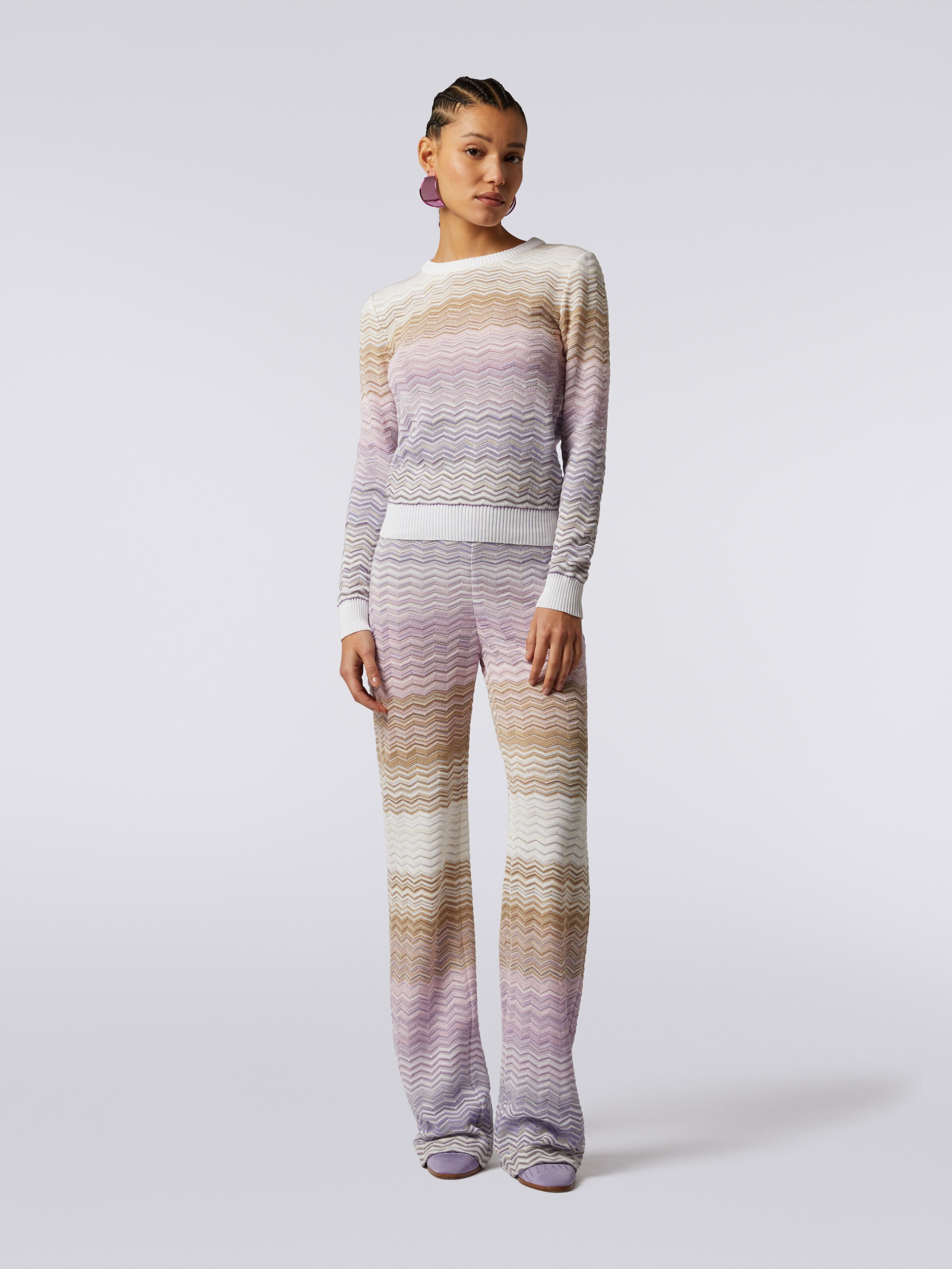 Pullover girocollo in cotone e viscosa chevron, Multicolore  - 1