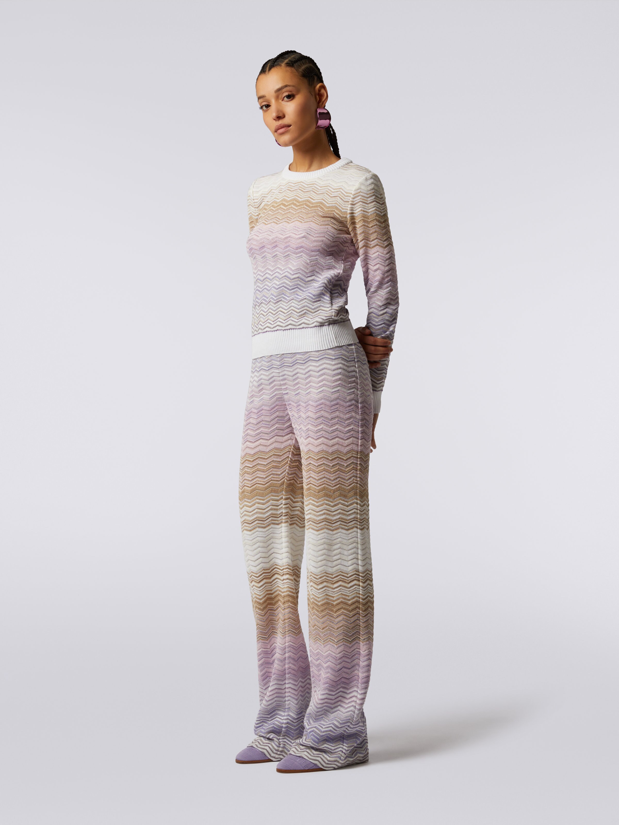 Pullover girocollo in cotone e viscosa chevron, Multicolore  - 2