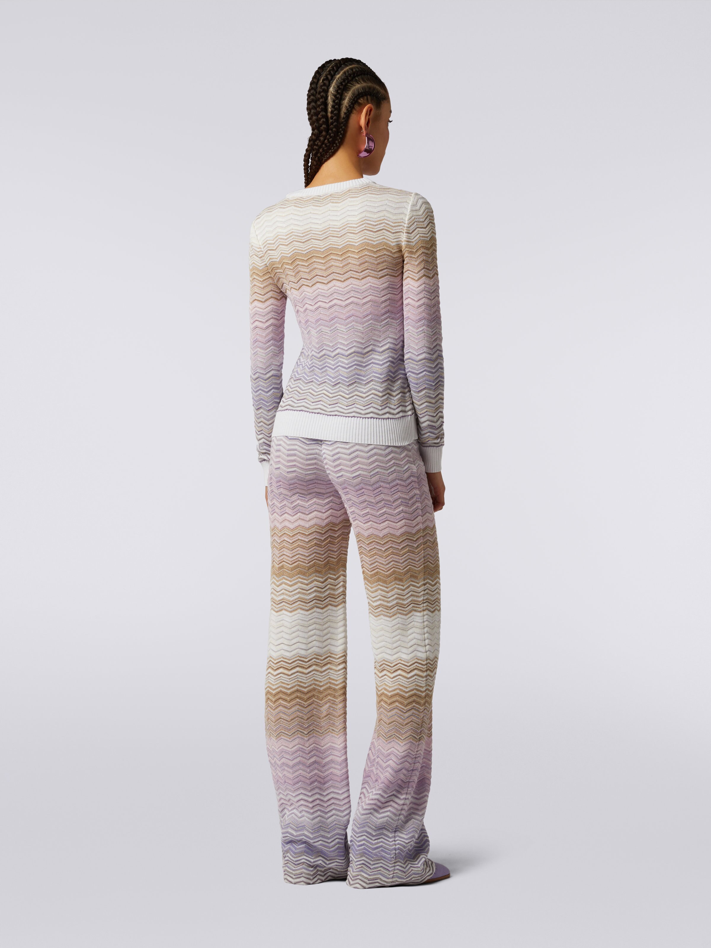 Pullover girocollo in cotone e viscosa chevron, Multicolore  - 3