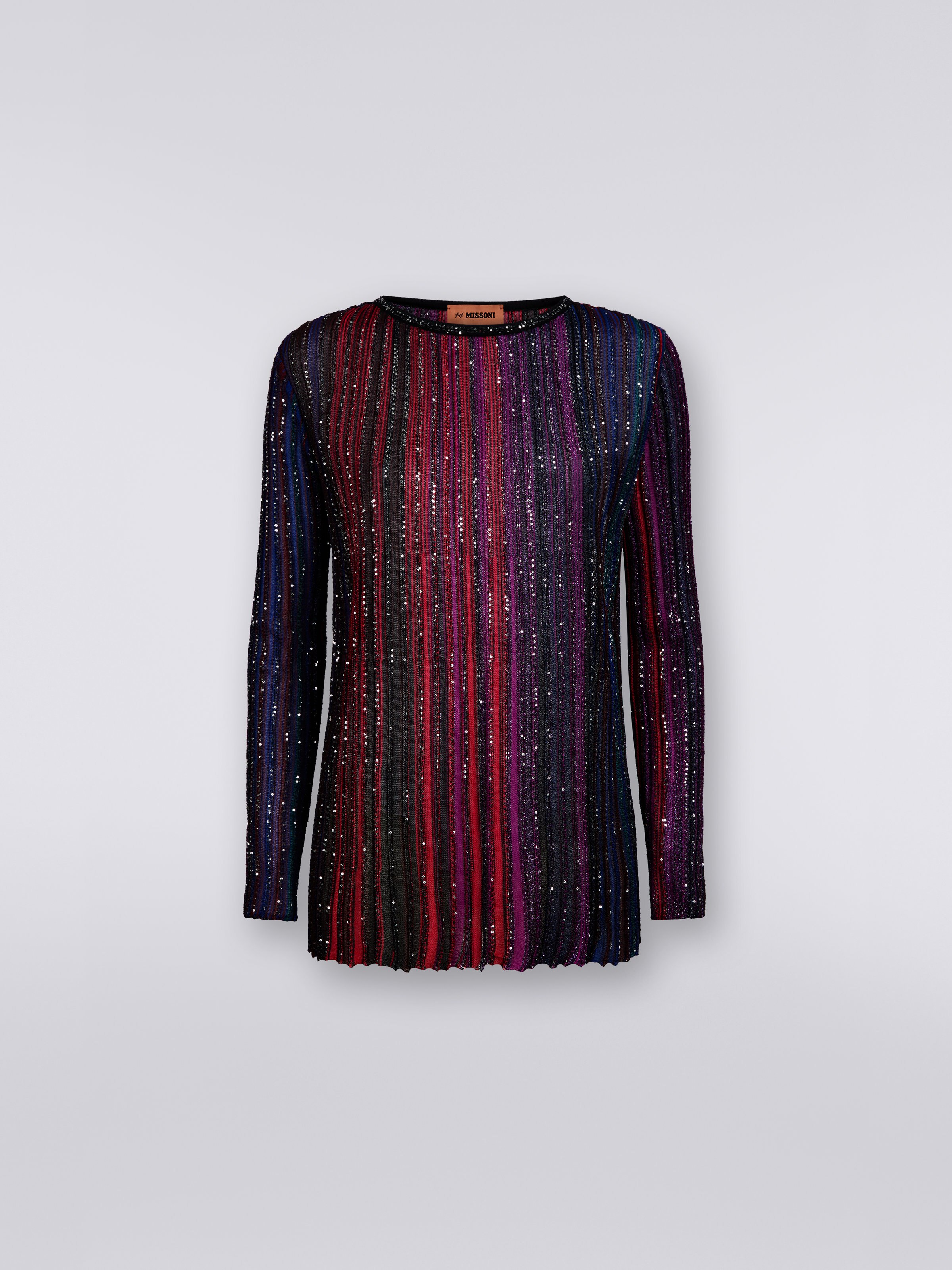 Viscose blend crew-neck pullover with sequins, Multicoloured  - 0