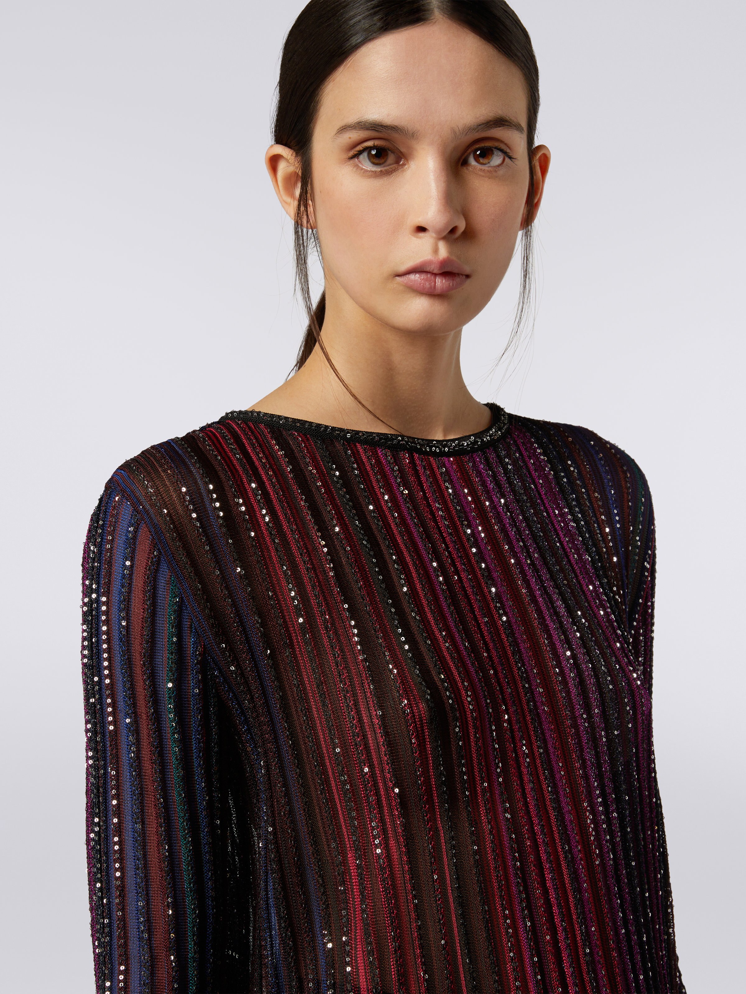 Viscose blend crew-neck pullover with sequins, Multicoloured  - 4