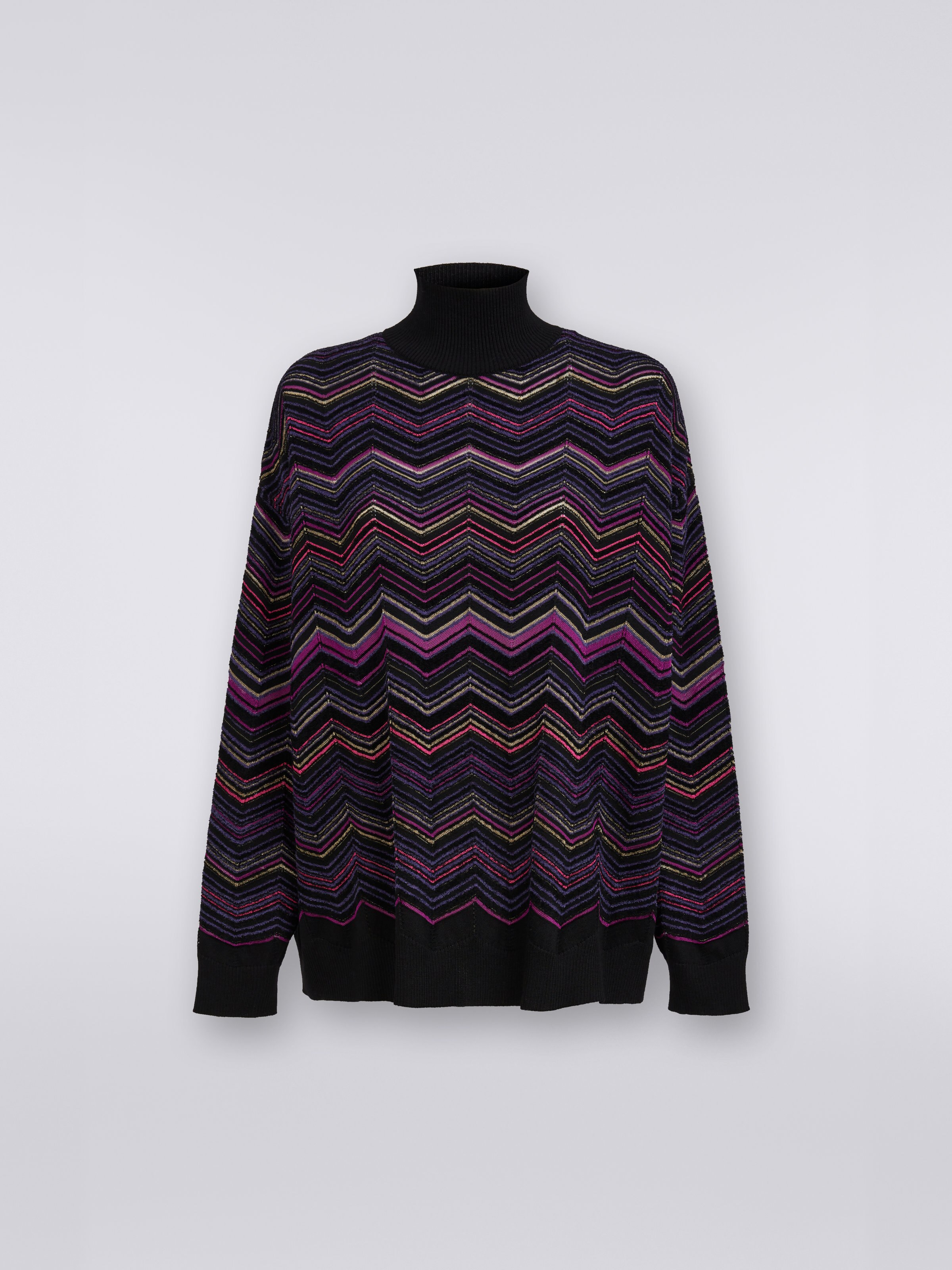 Maglione oversize in lana e viscosa chevron, Multicolore  - 0