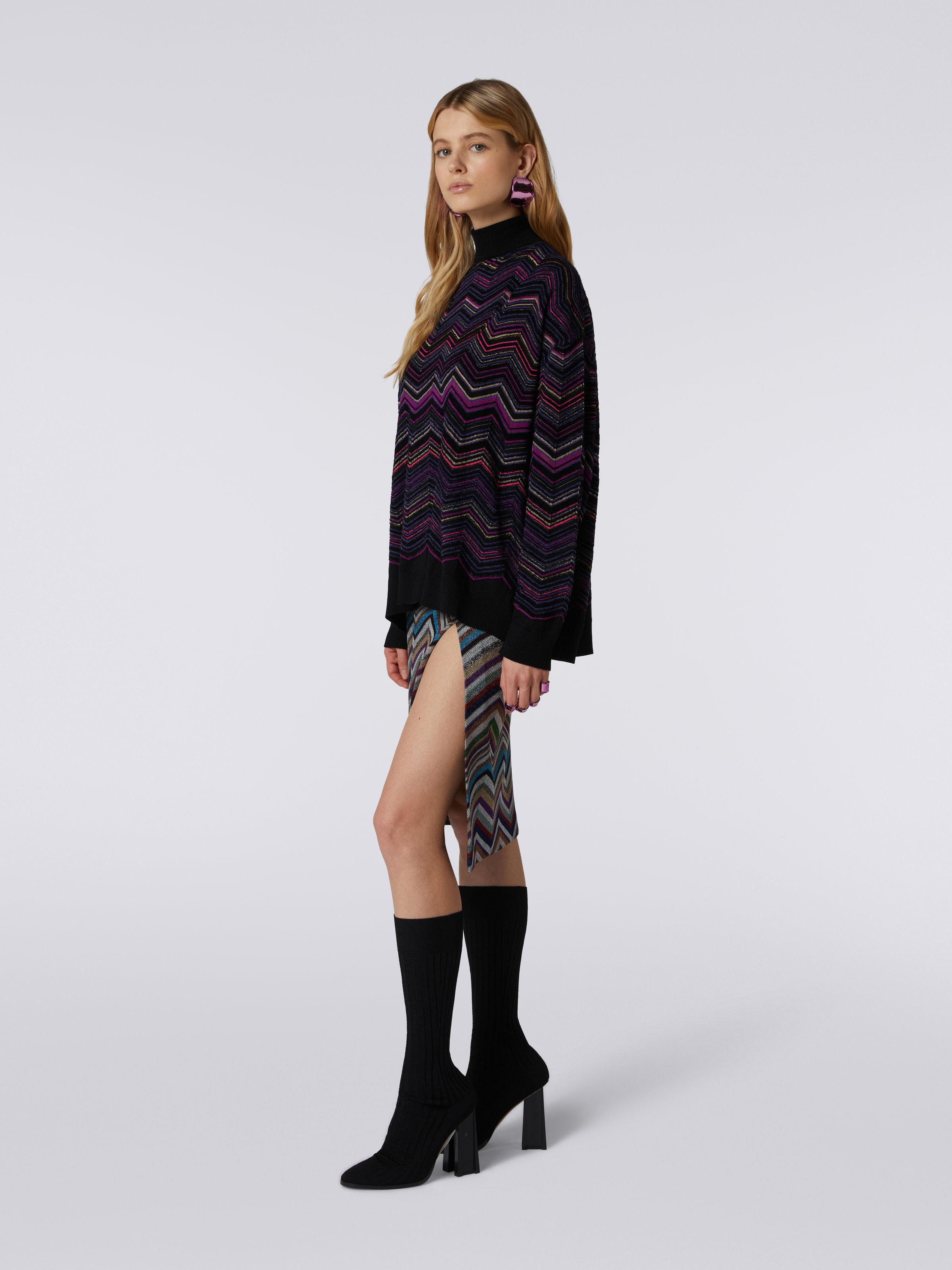 Oversized wool and viscose chevron jumper, Multicoloured  - 2
