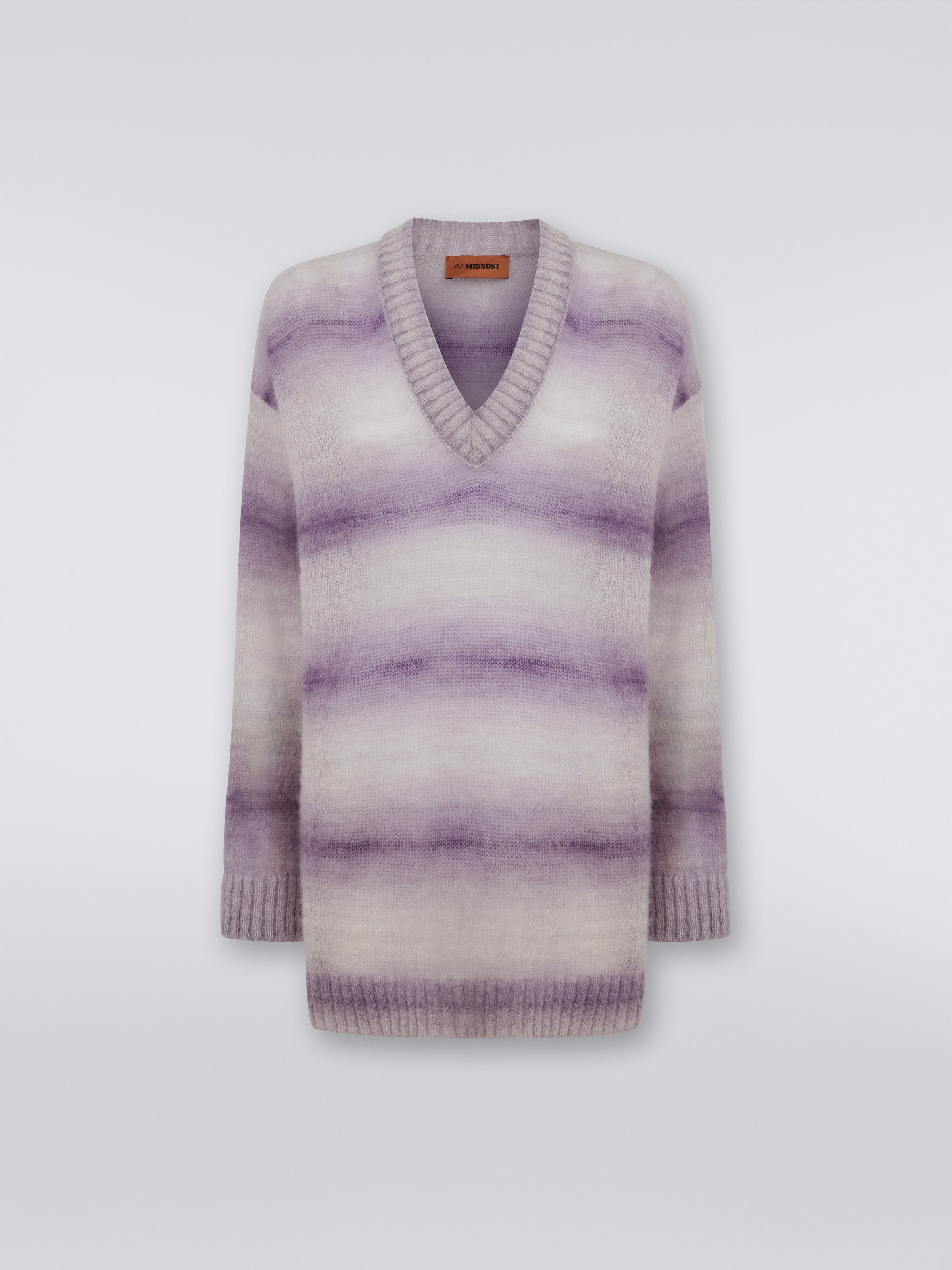 Maglione con scollatura a V in mohair, Viola  - 0
