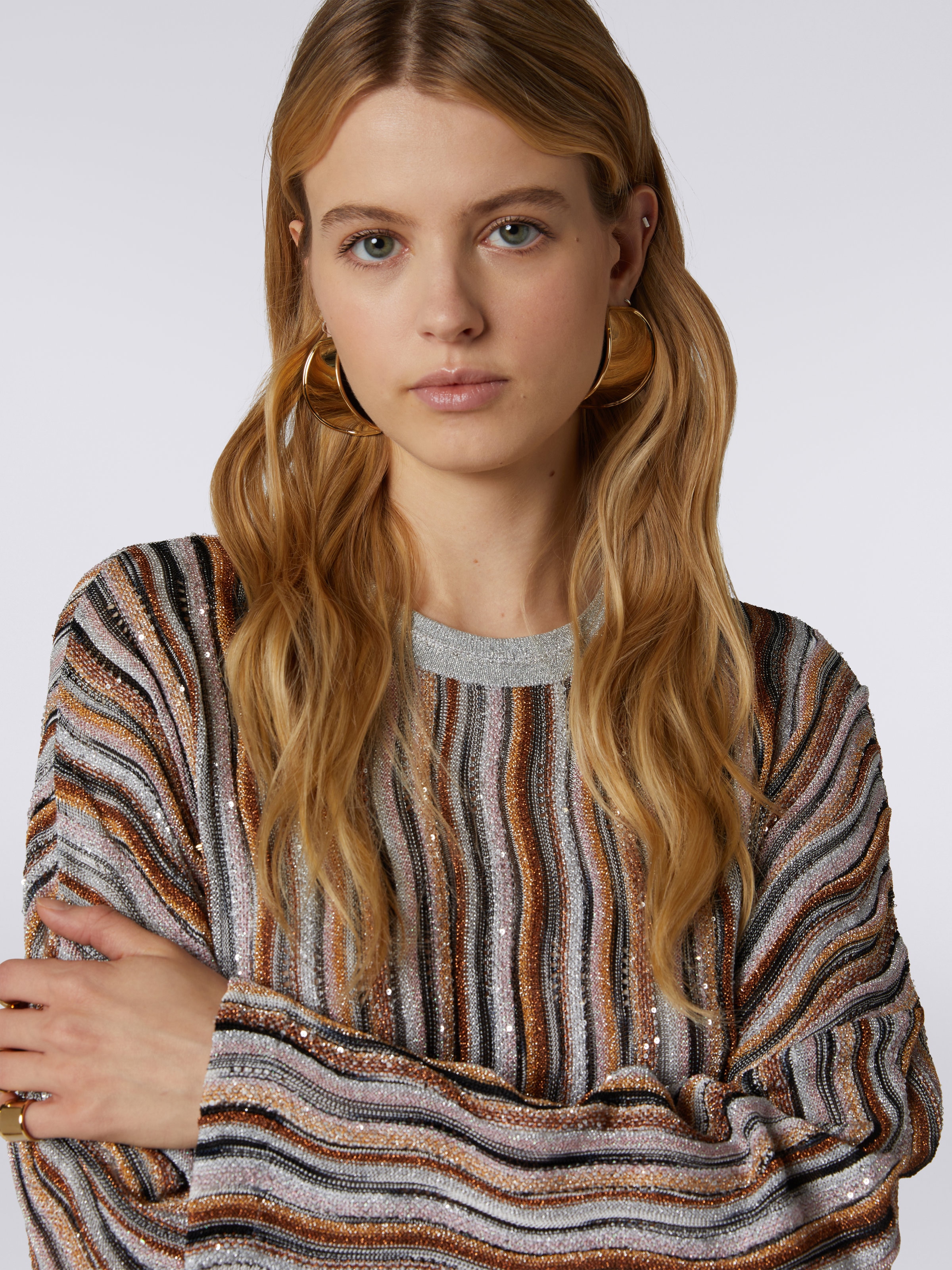 Oversized viscose blend jumper with lurex, Multicoloured  - 4