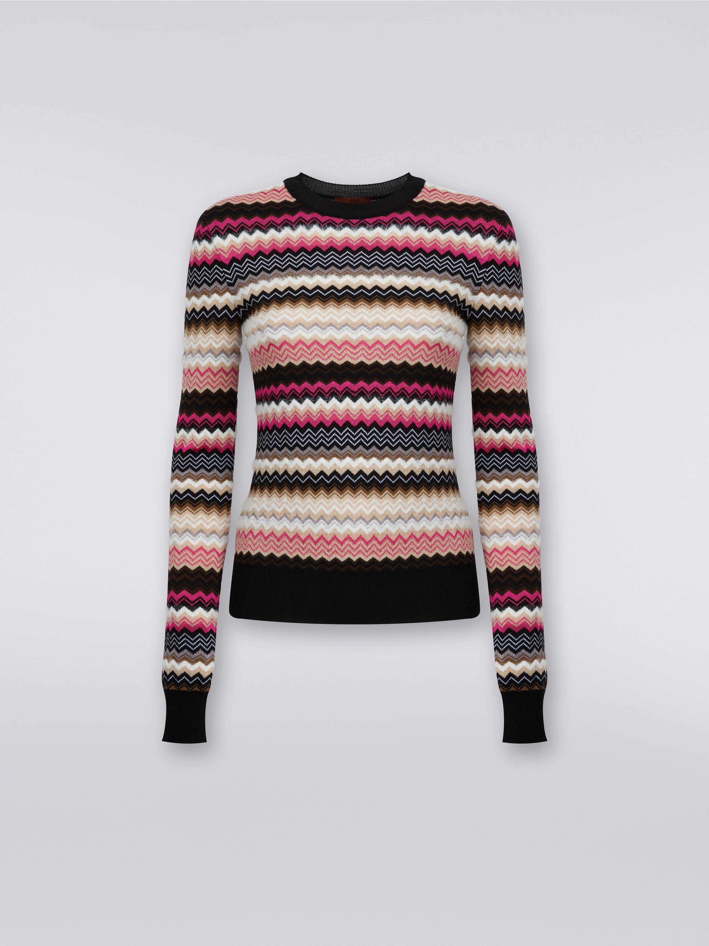Wool blend crew-neck chevron pullover , Multicoloured  - 0