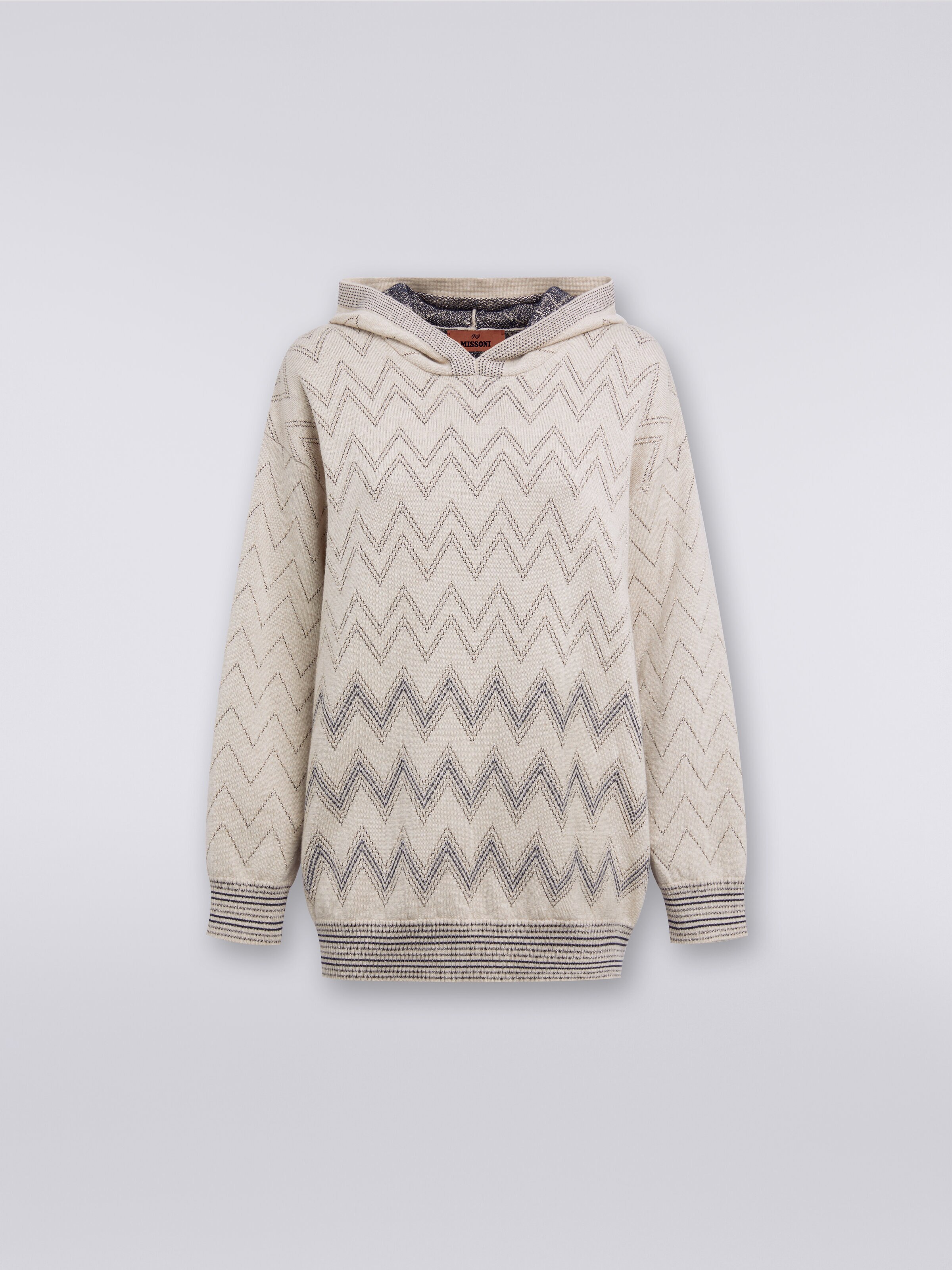 Zigzag wool blend pullover with lurex, Beige - 0