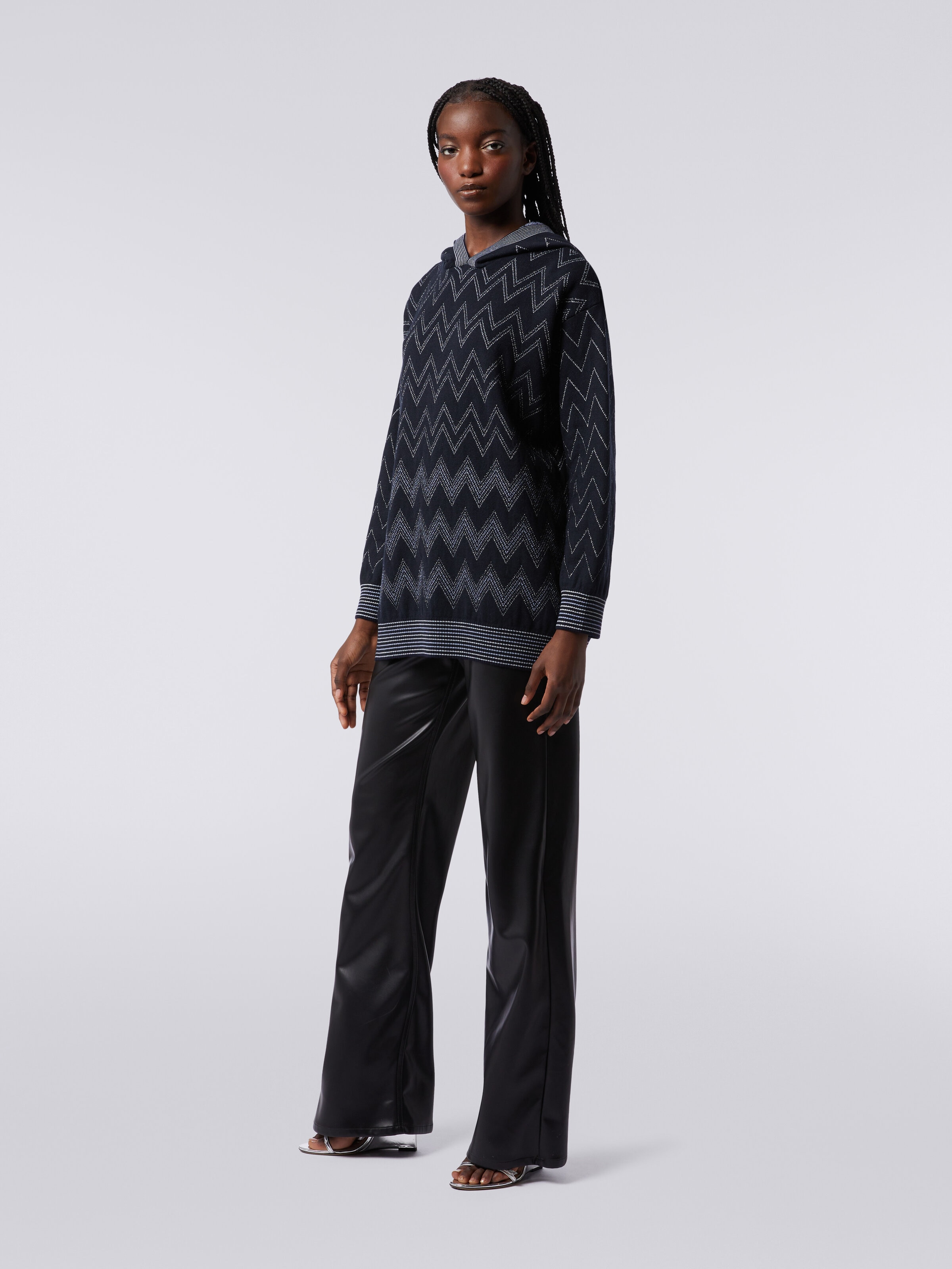 Zigzag wool blend pullover with lurex, Blue - 2