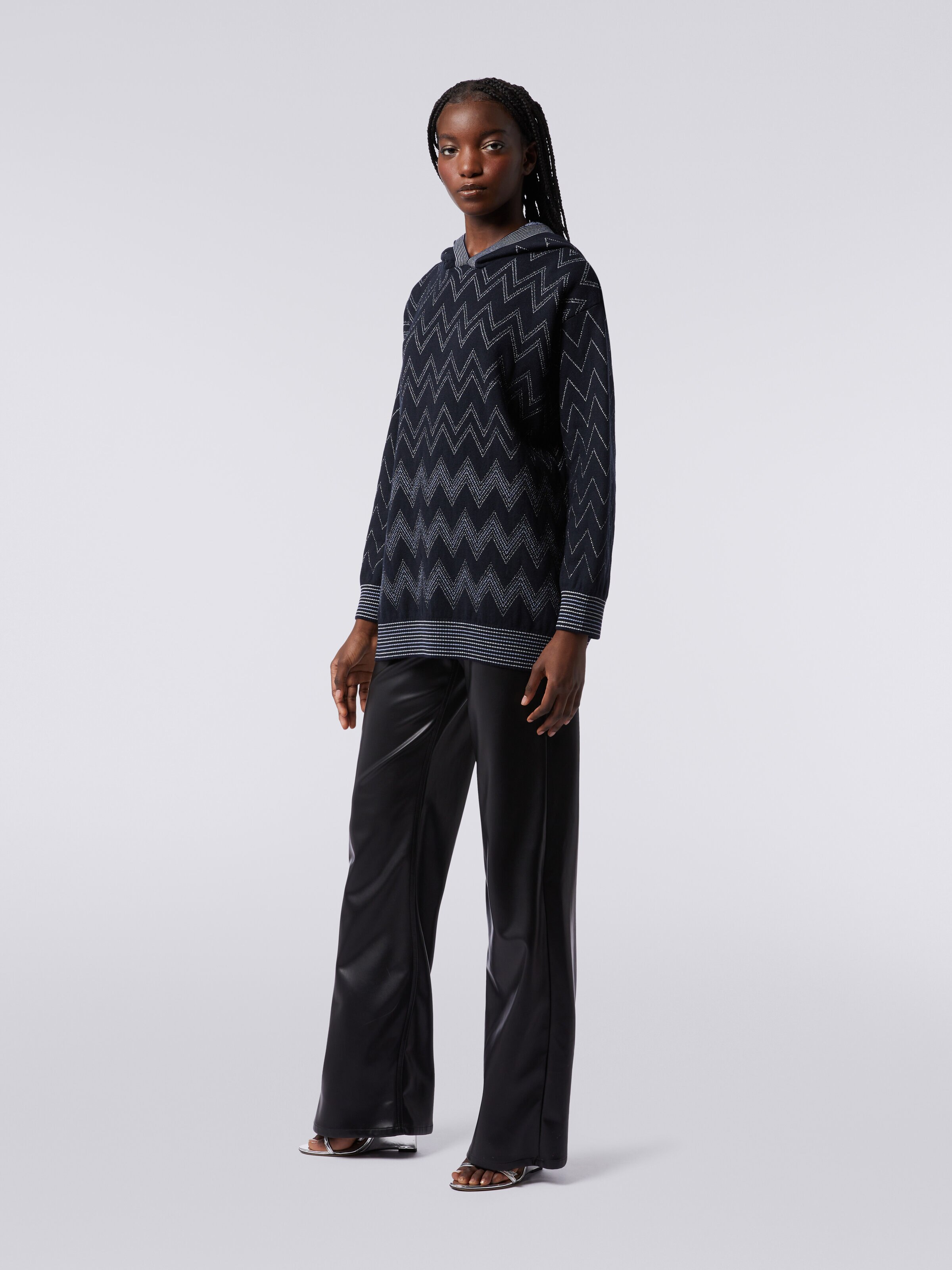 Pullover in misto lana zig zag con lurex, Blu - 2