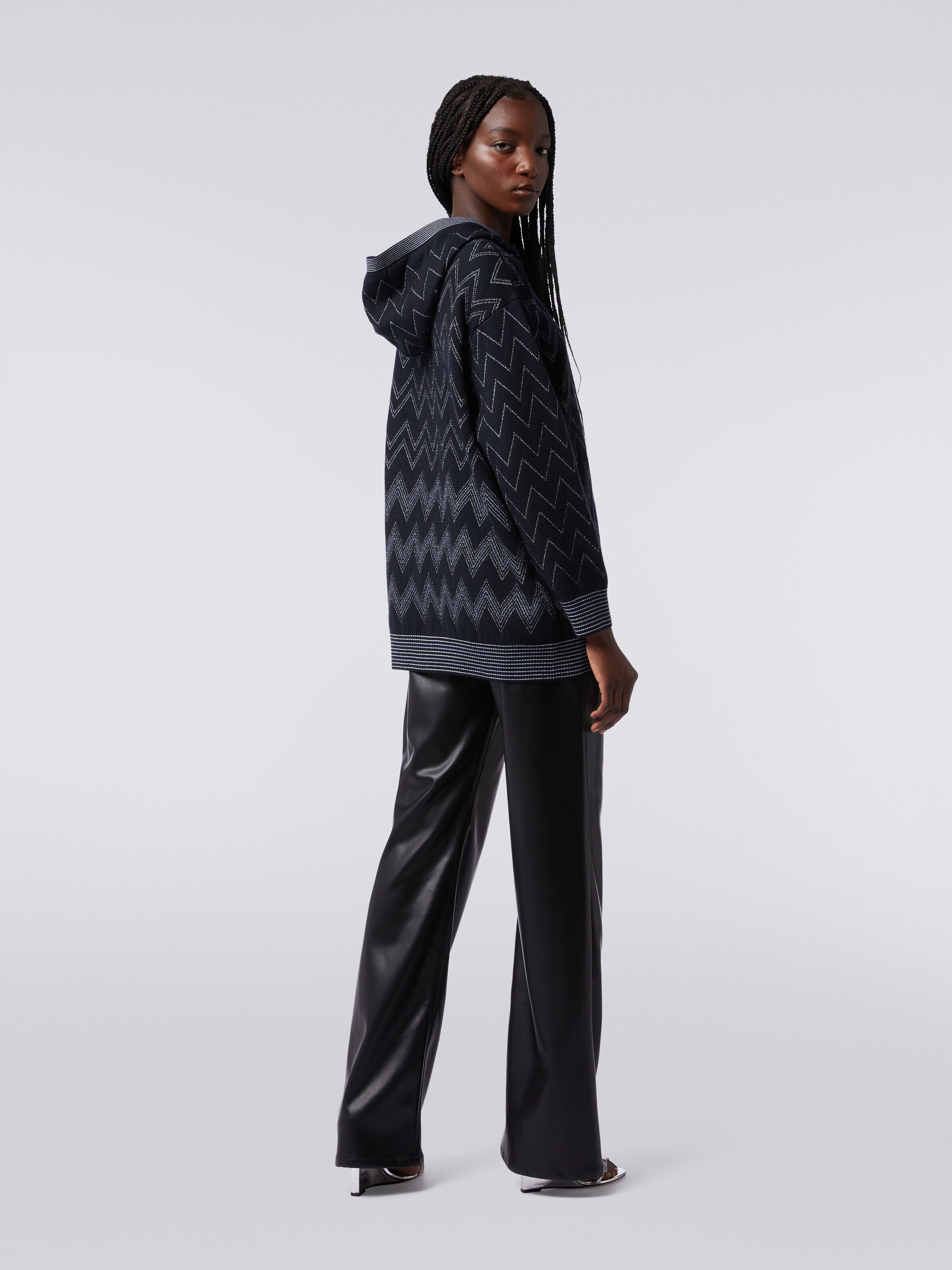 Zigzag wool blend pullover with lurex, Blue - 3