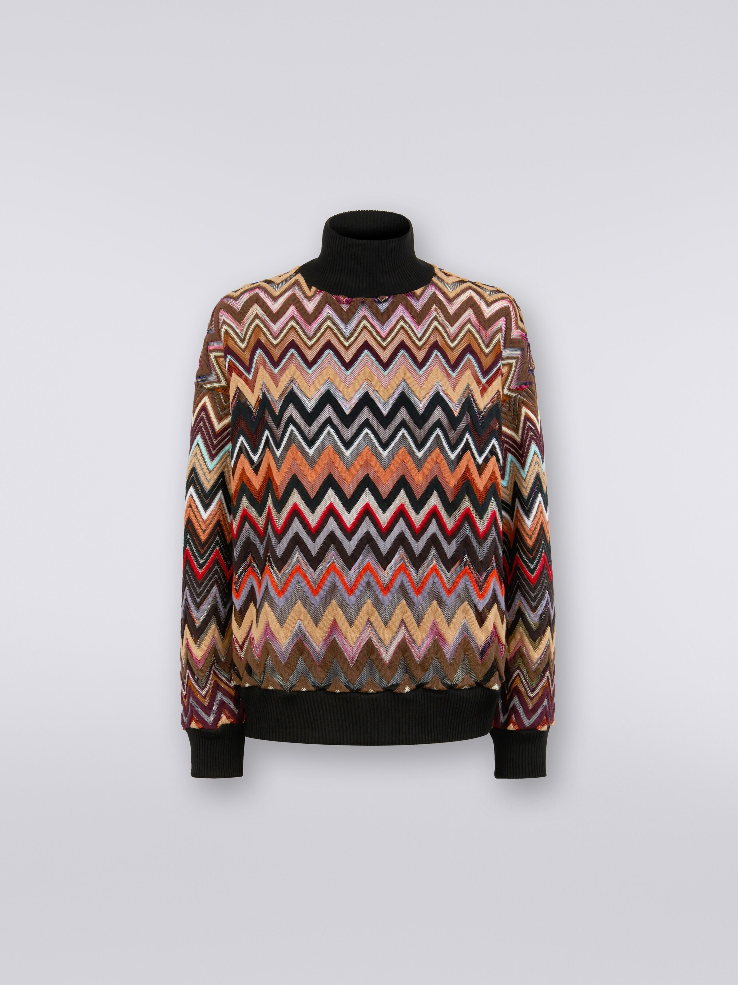 Oversized wool blend chevron high-neck pullover , Multicoloured  - 0