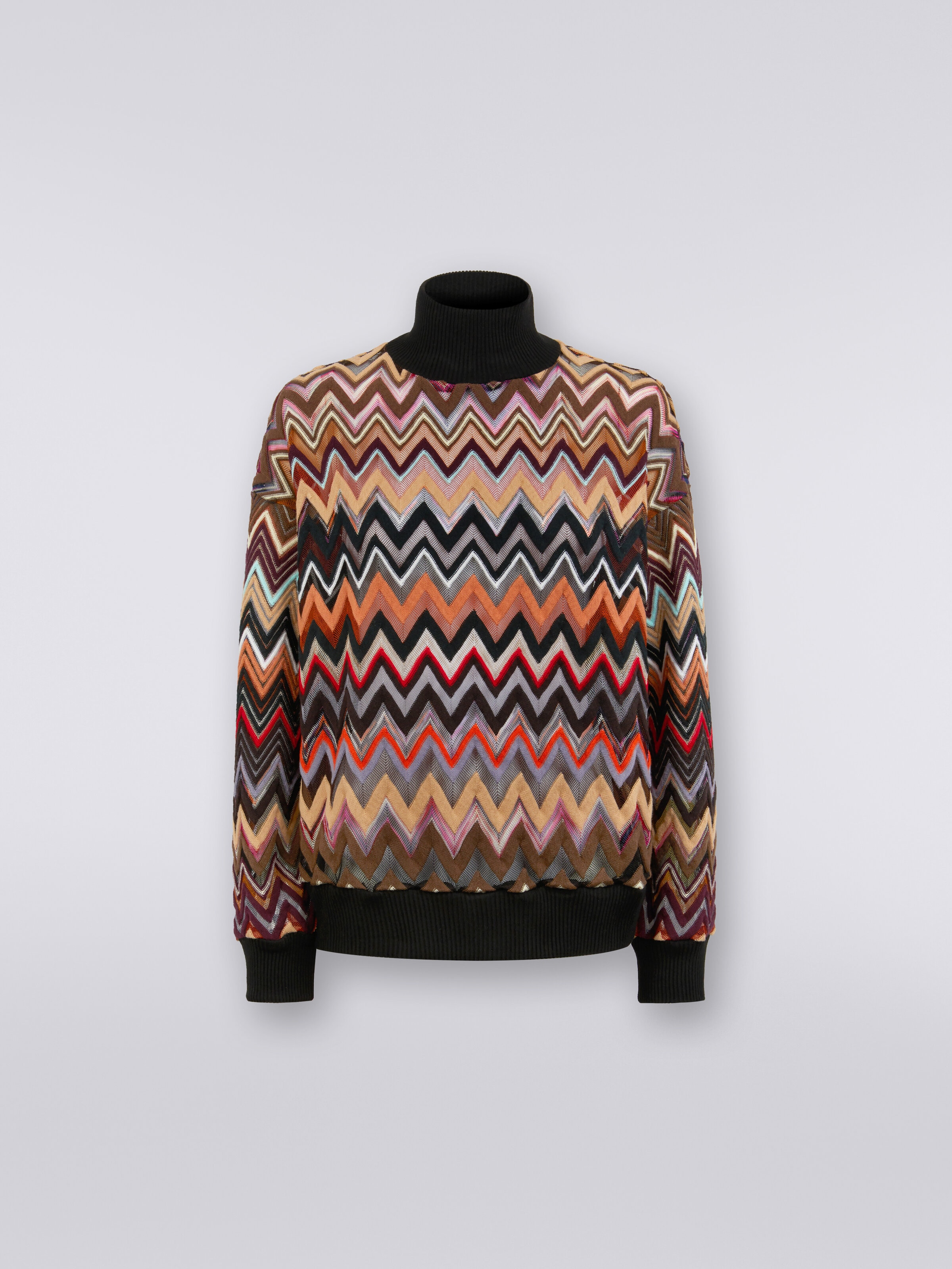 Oversized wool blend chevron high-neck pullover, Multicoloured  - 0