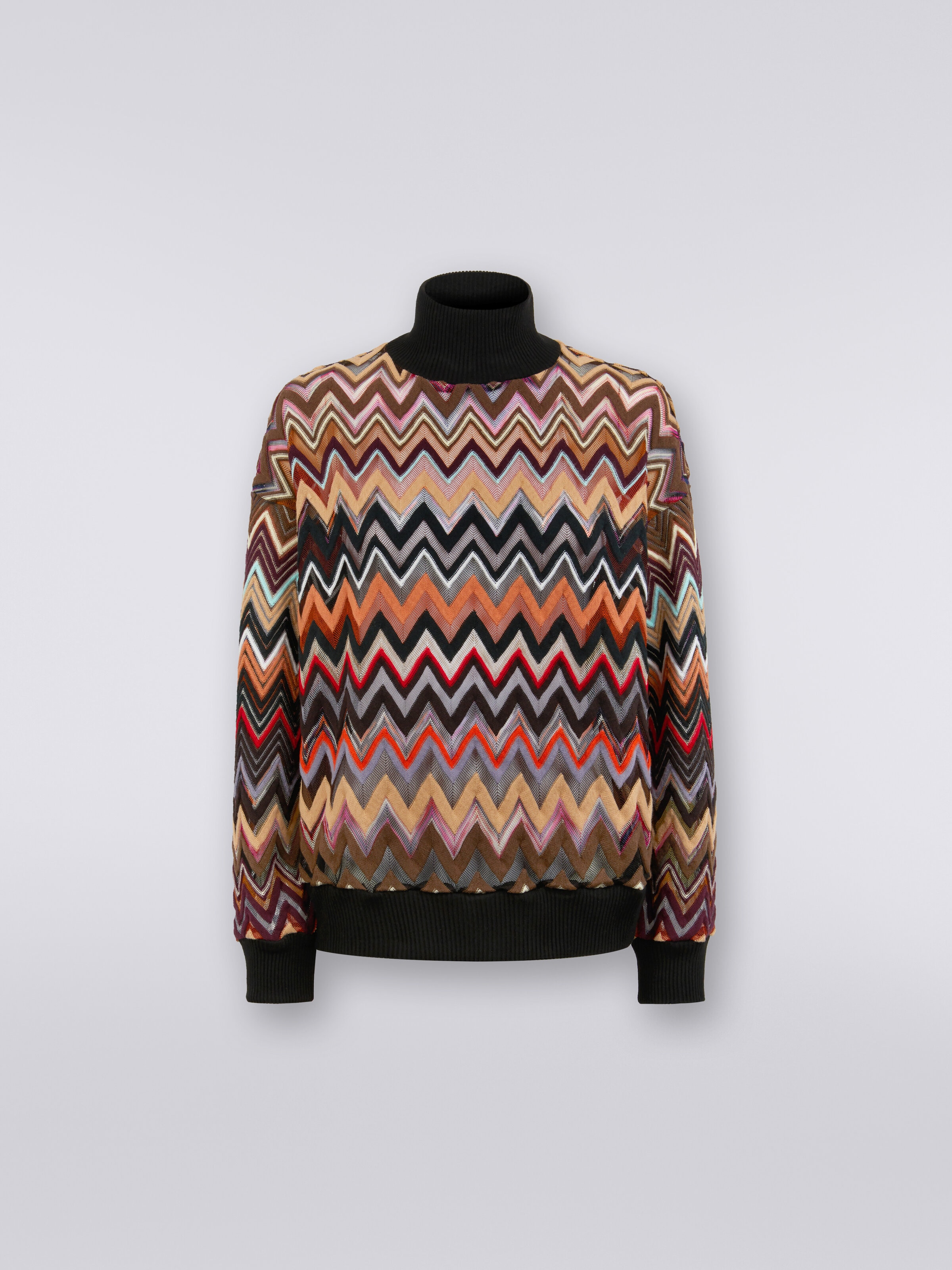 Pull à col montant oversize en laine mélangée à chevrons , Multicolore  - 0