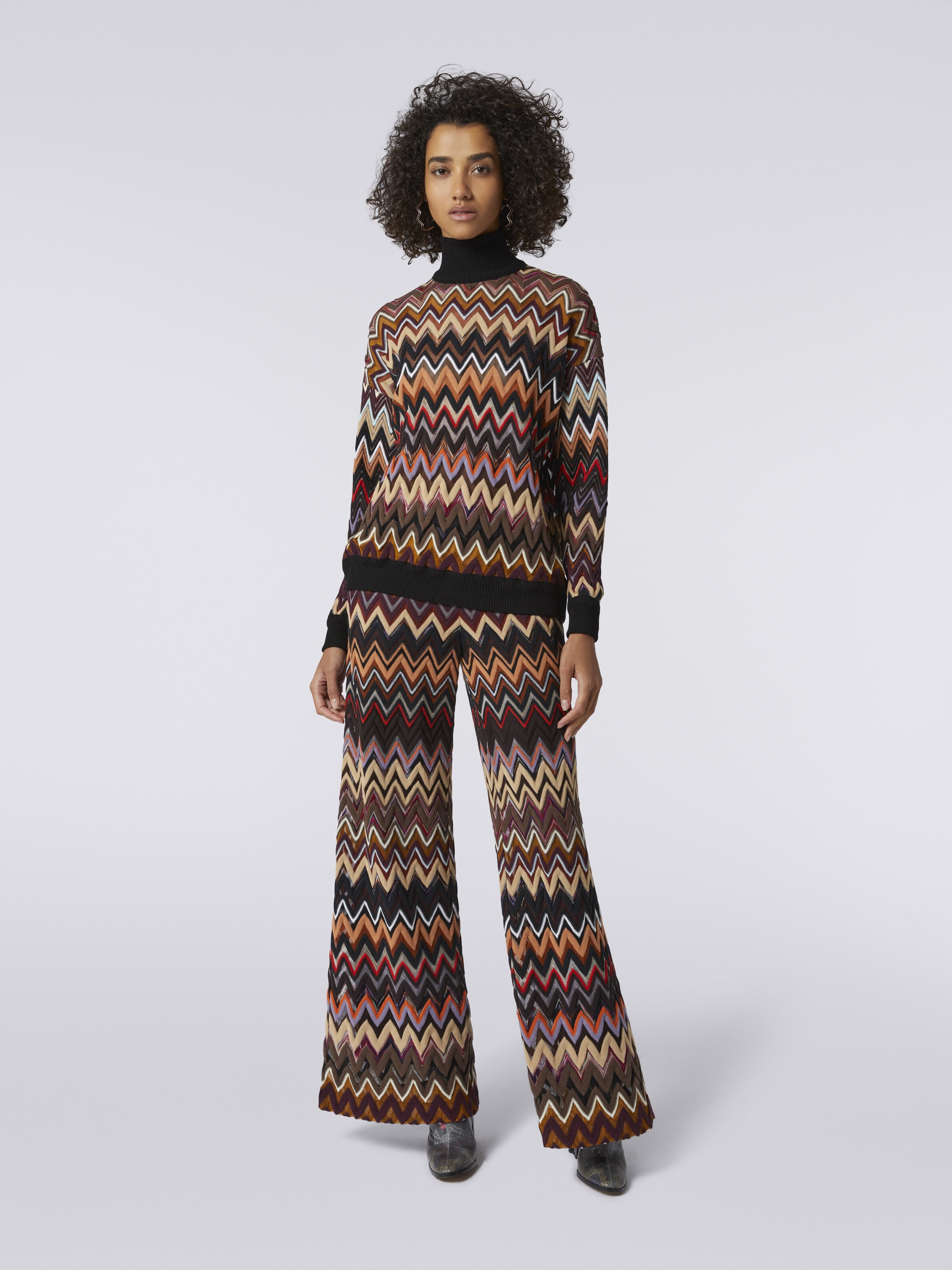 Oversized wool blend chevron high-neck pullover , Multicoloured  - 1