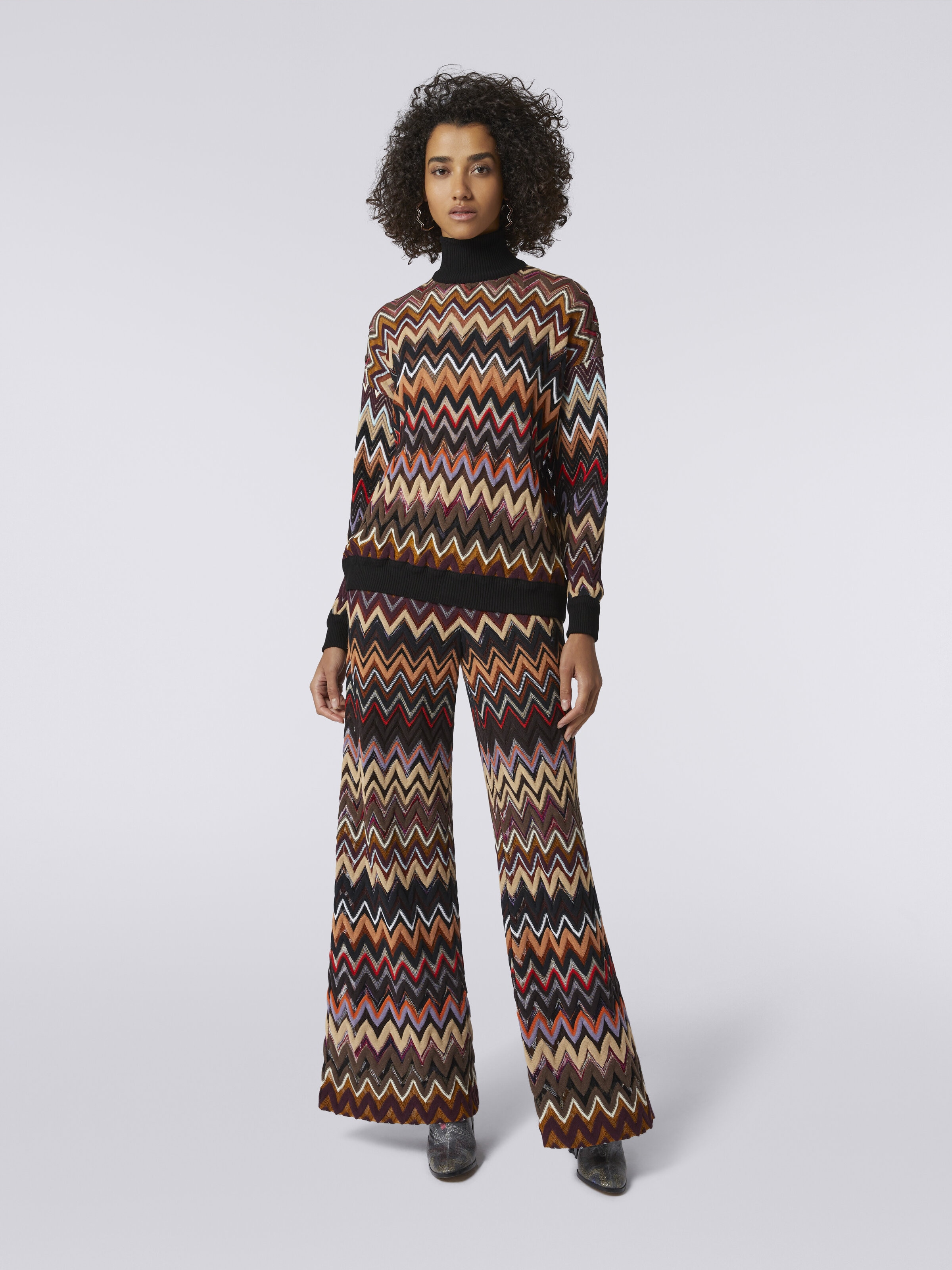 Oversized wool blend chevron high-neck pullover, Multicoloured  - 1