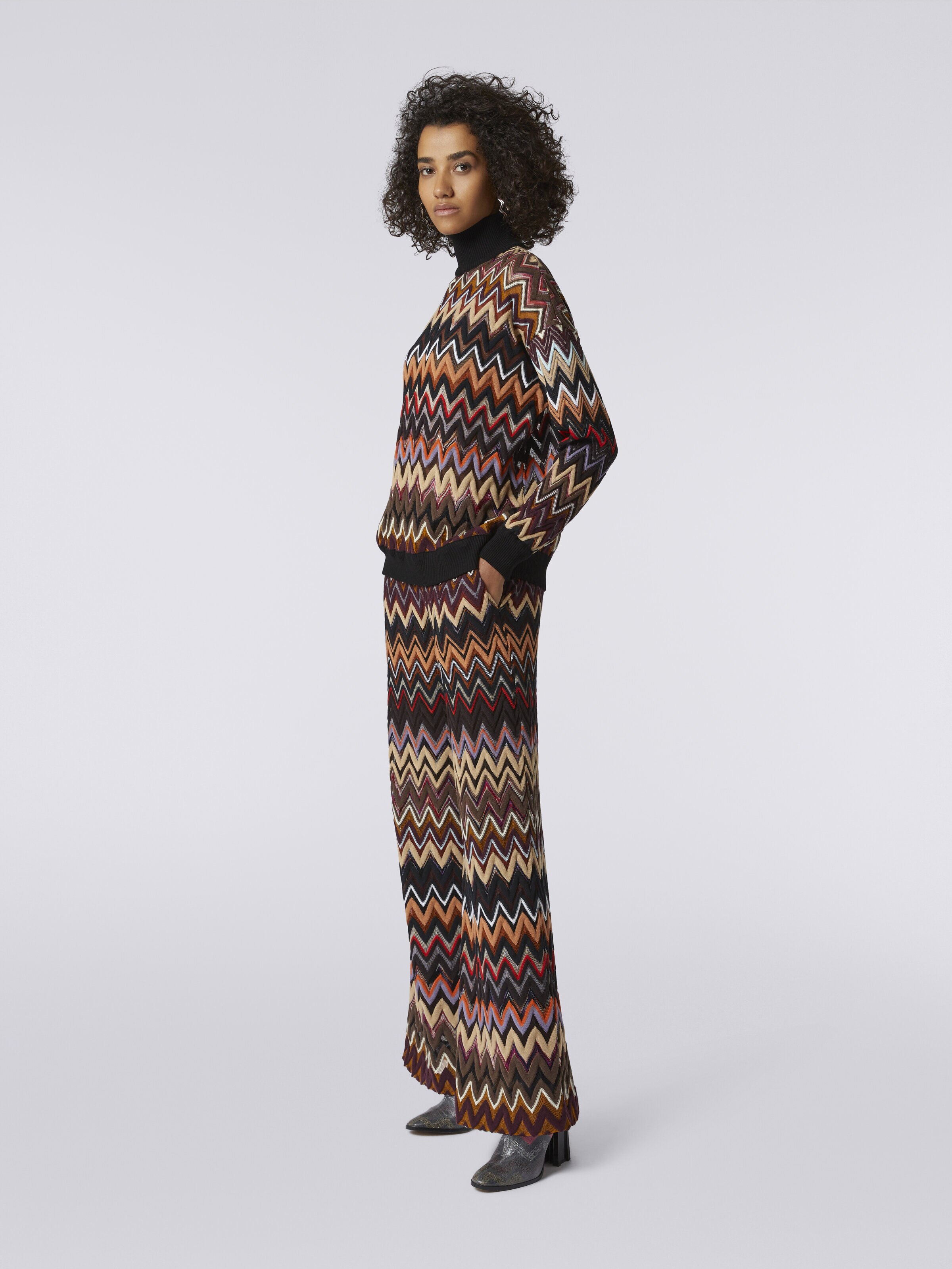 Oversized wool blend chevron high-neck pullover, Multicoloured  - 2