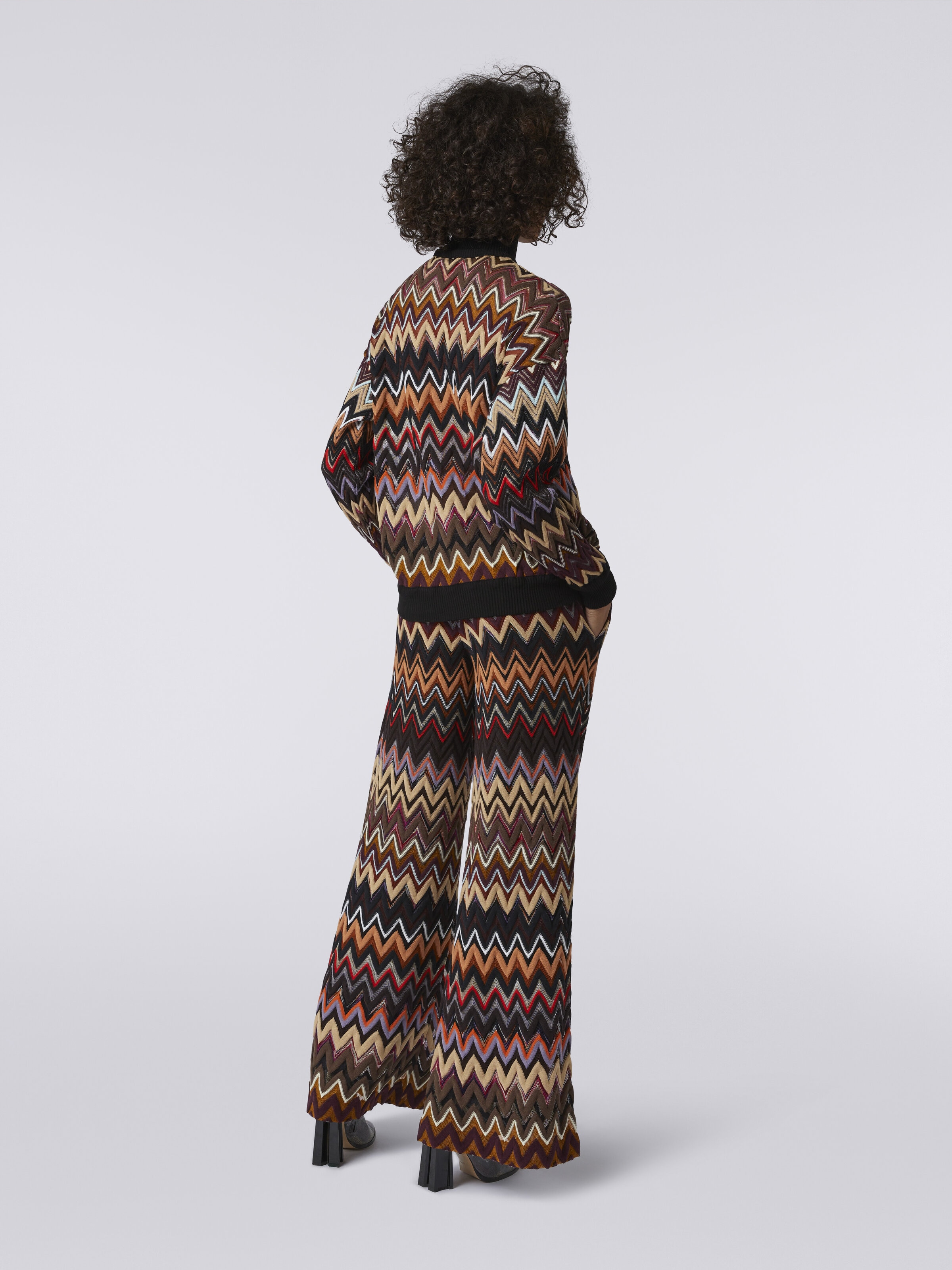 Oversized wool blend chevron high-neck pullover, Multicoloured  - 3