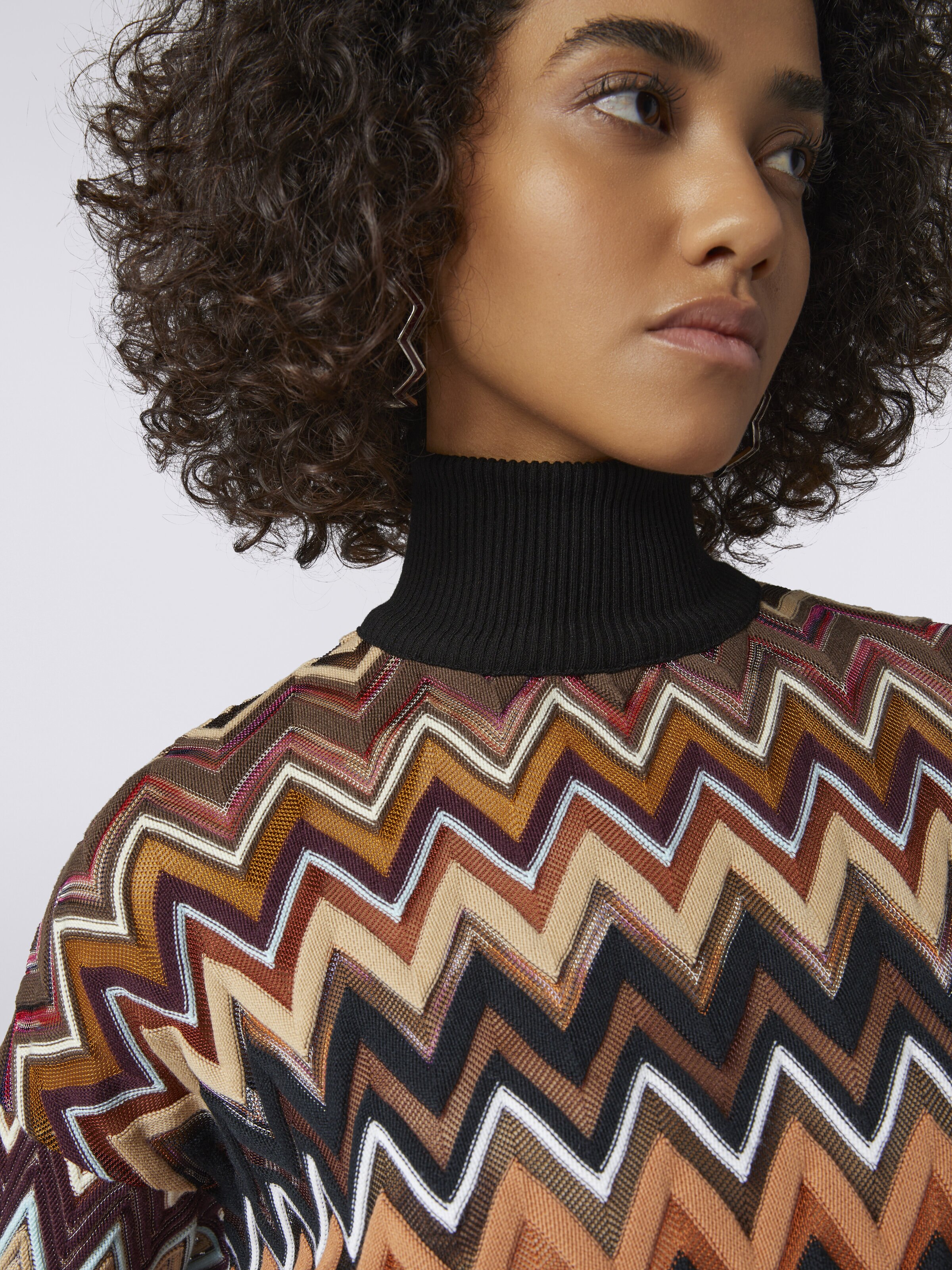Oversized wool blend chevron high-neck pullover , Multicoloured  - 4