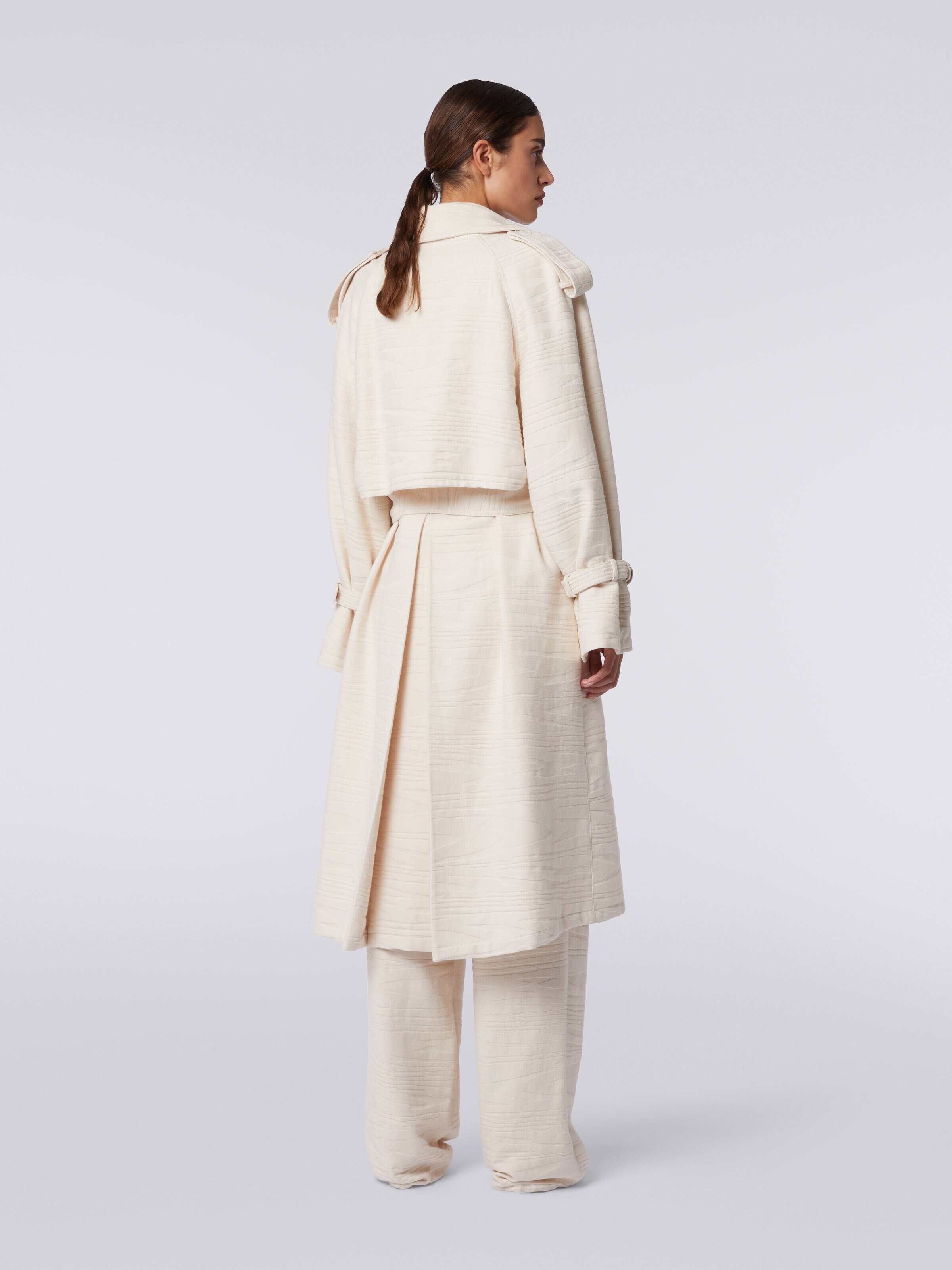 Trench coat in slub jacquard cotton canvas, Beige - 3