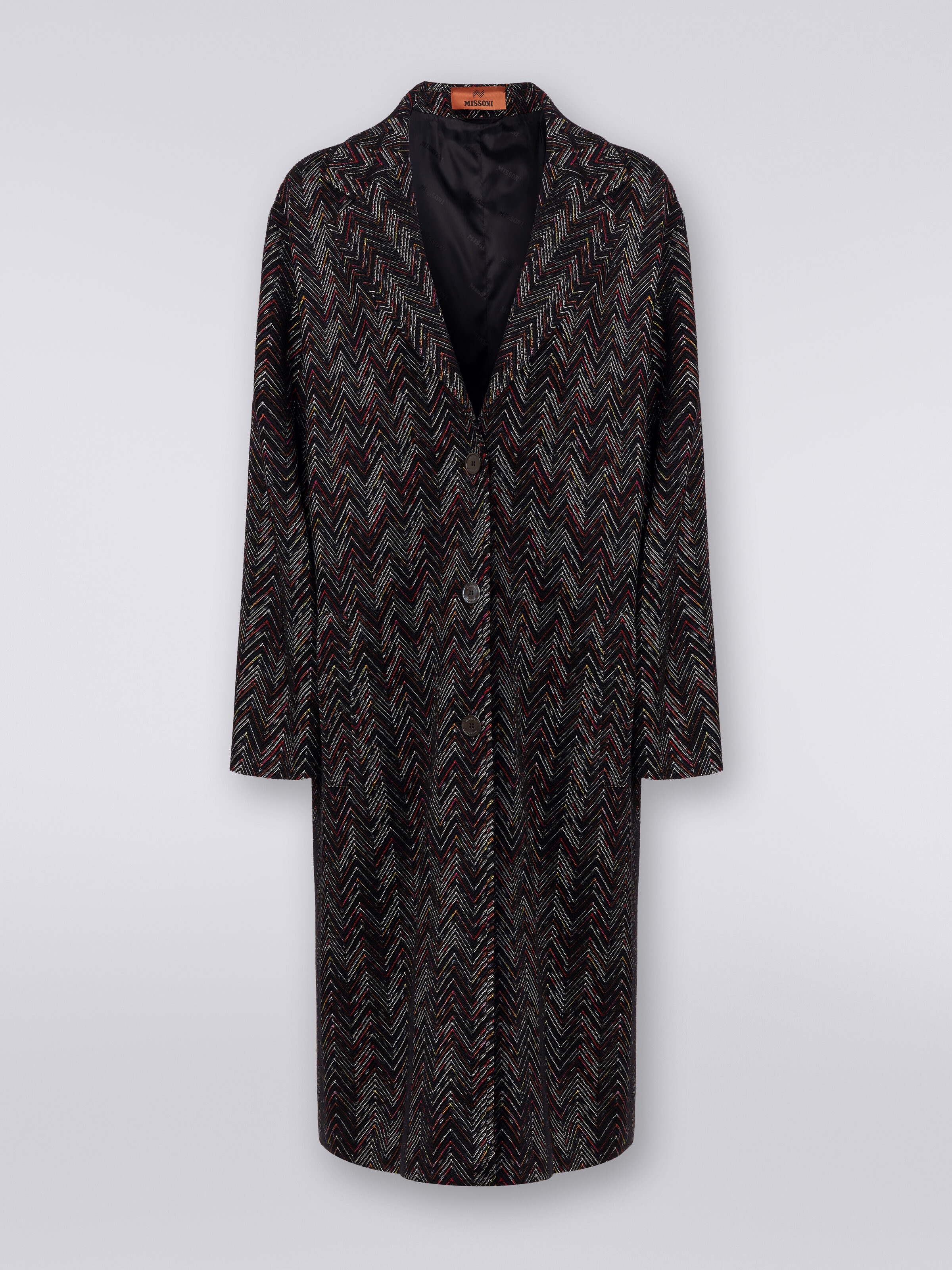 Single-breasted coat in zigzag wool blend, Multicoloured  - 0