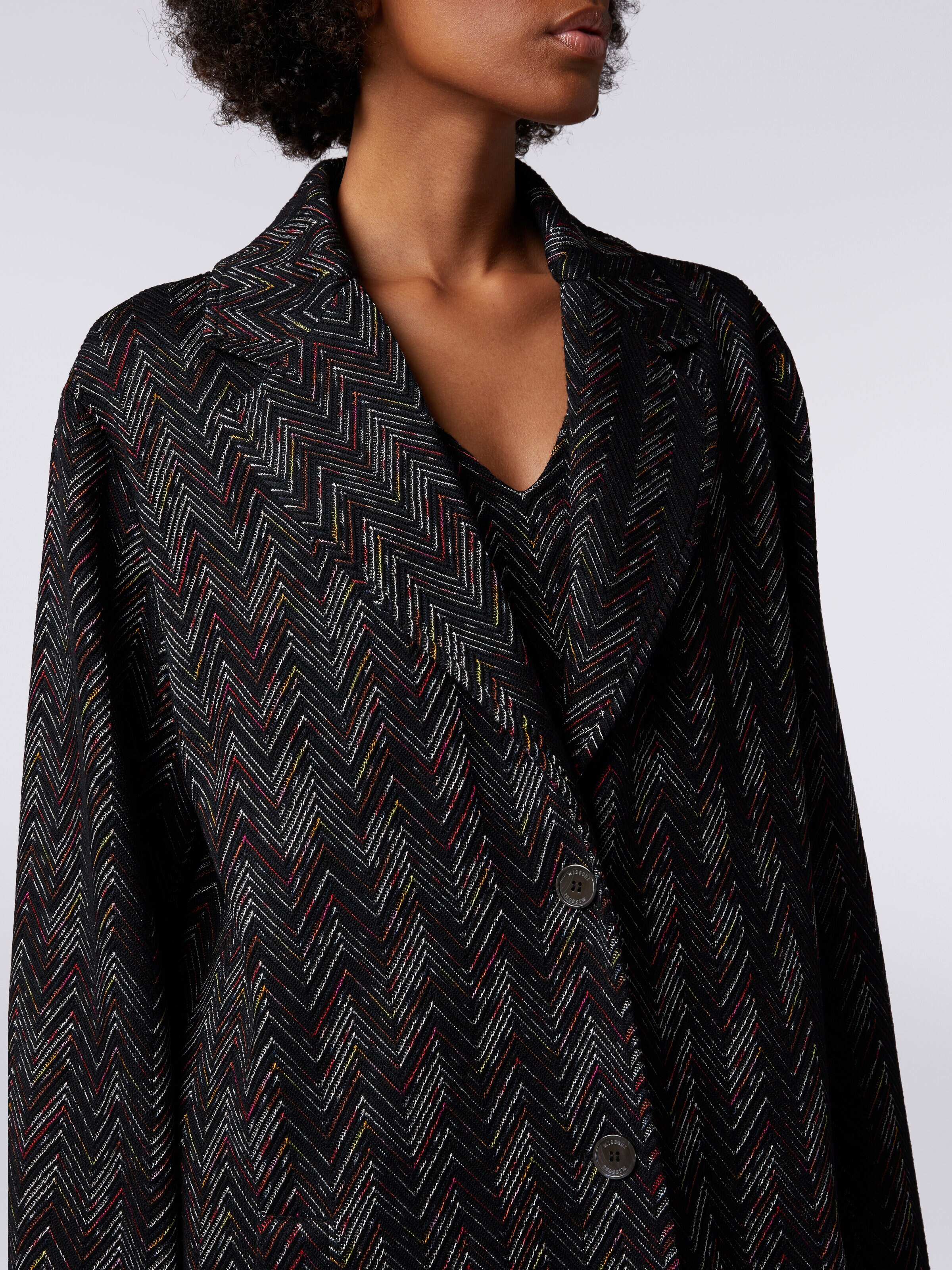 Manteau à simple boutonnage en laine mélangée à zig zag, Multicolore  - 4