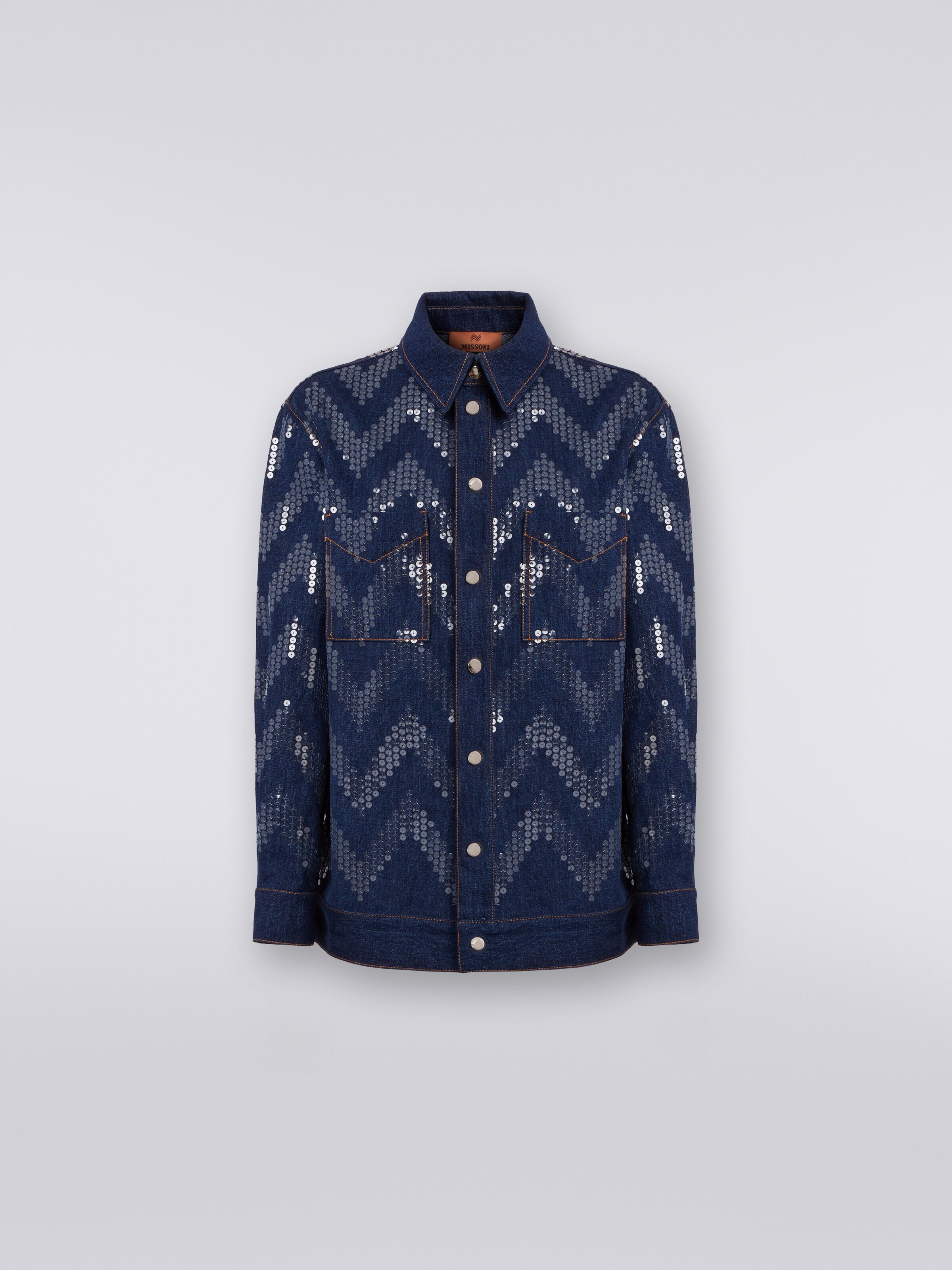 Overshirt in denim with sequin appliqué, Blue - 0