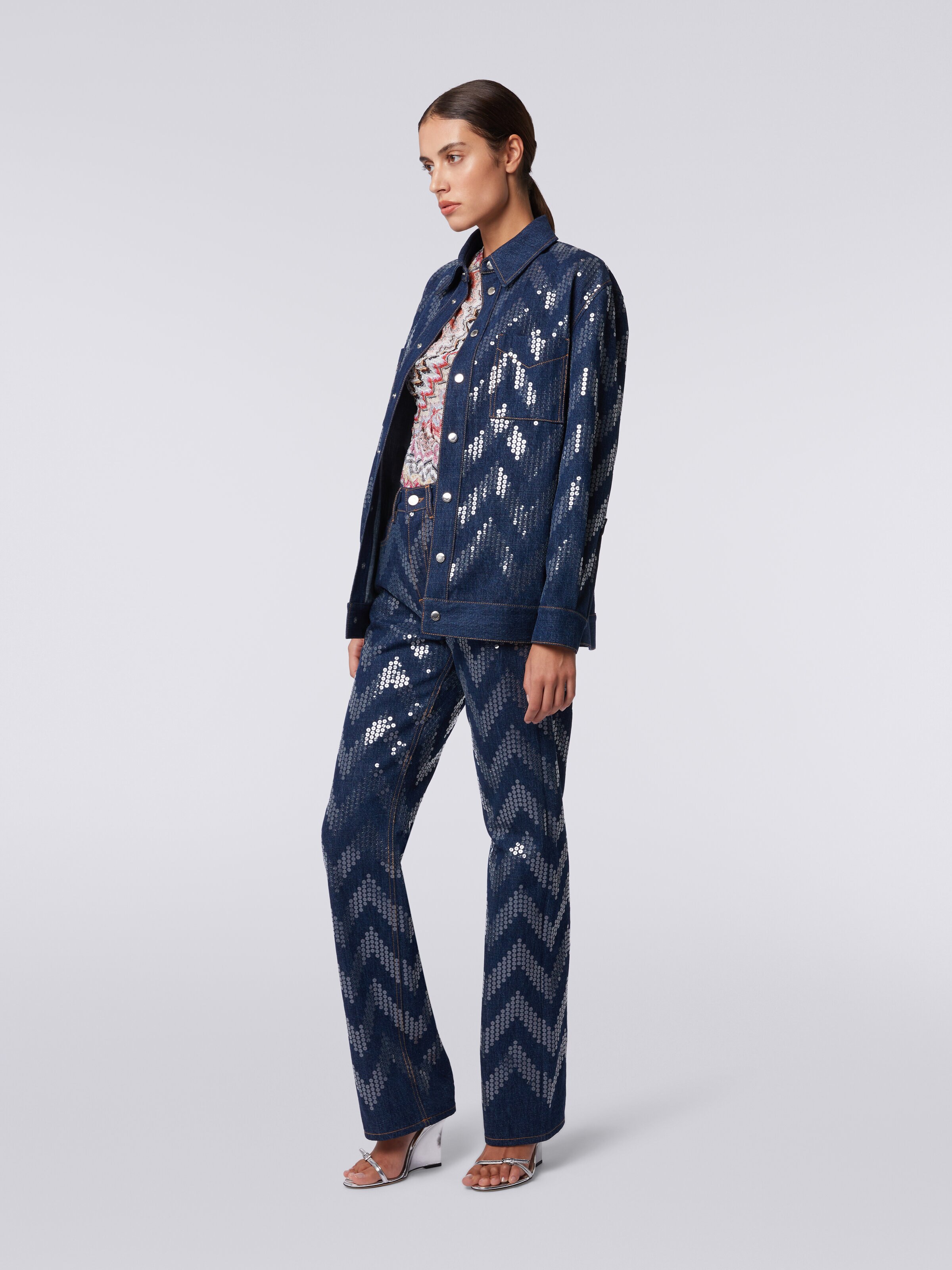 Overshirt in denim with sequin appliqué, Blue - 2