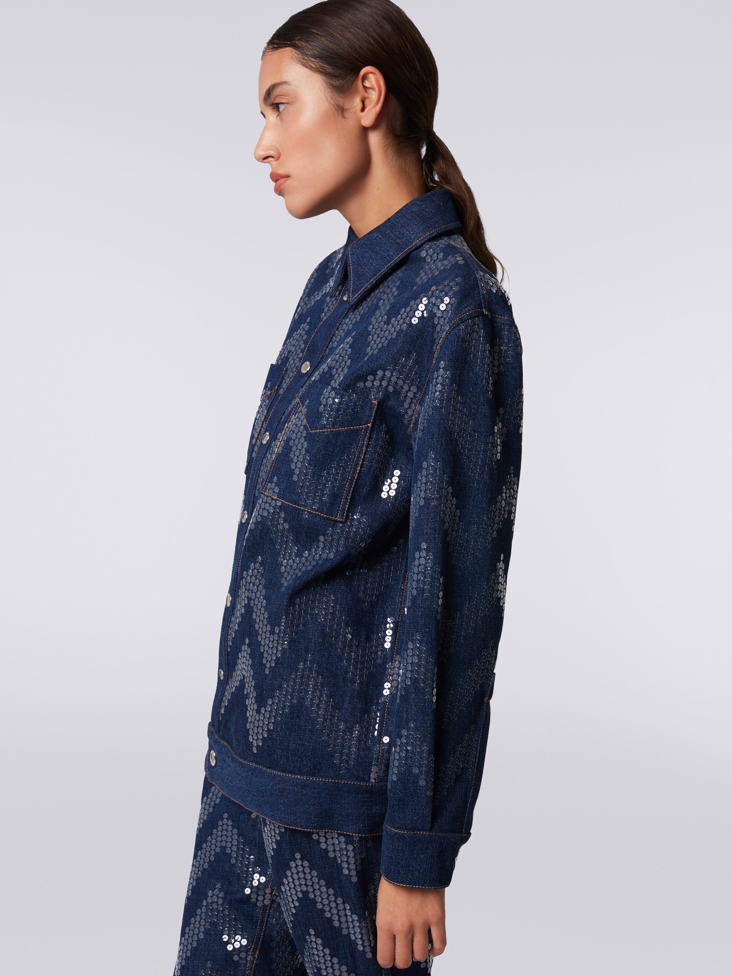 Overshirt in denim with sequin appliqué, Blue - 4