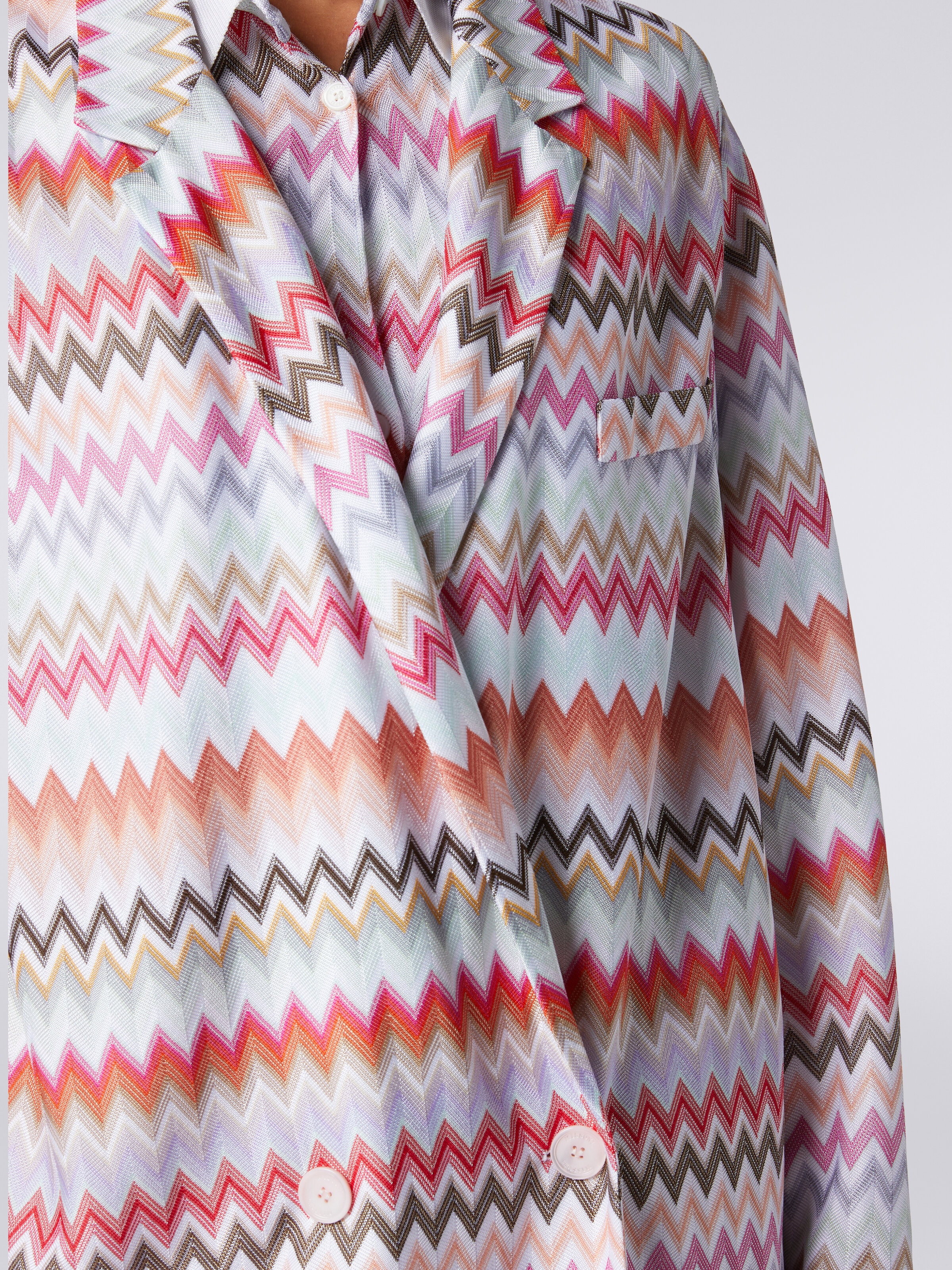 Chaqueta cruzada de algodón y viscosa estampado zigzag, Multicolor  - 4