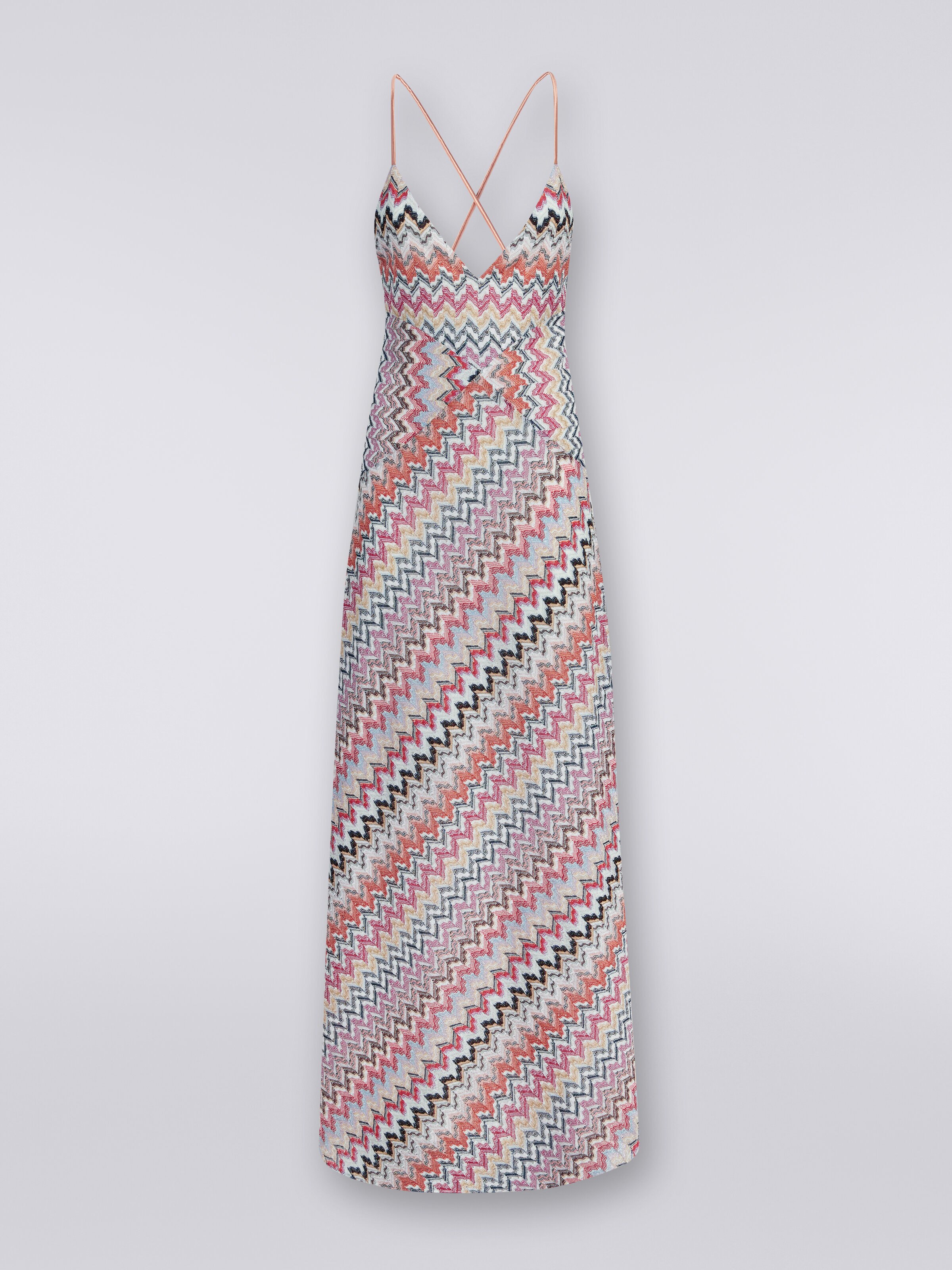 Langes Kleid aus Viskosemischgewebe mit Patchwork-Verarbeitung und Lurex, Mehrfarbig  - 0